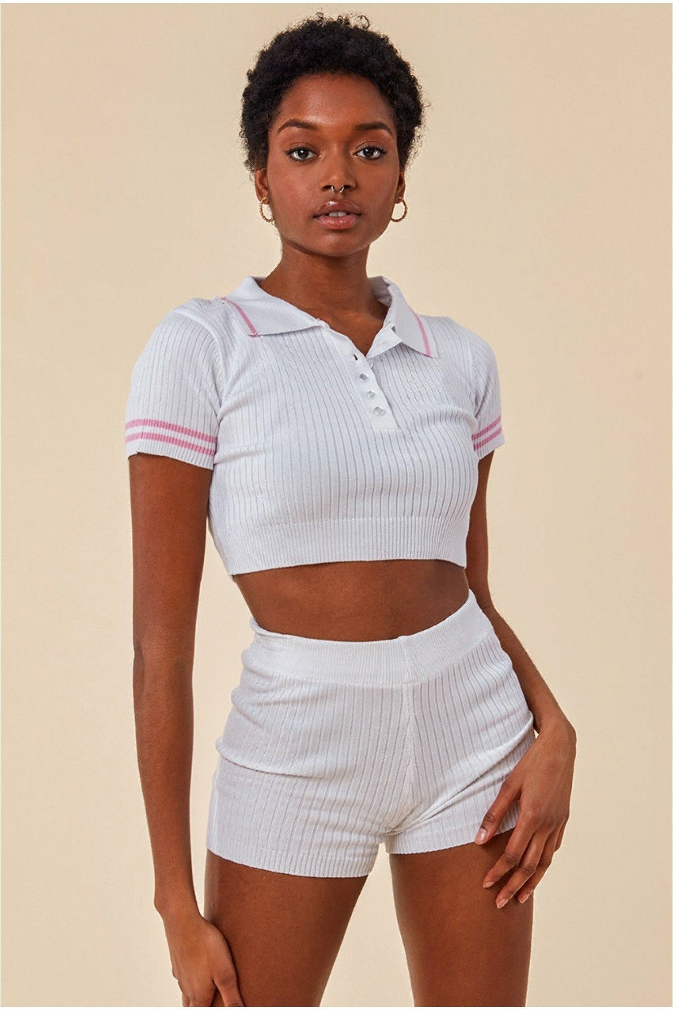 Crop Top & Short Loungewear Set - White TS19