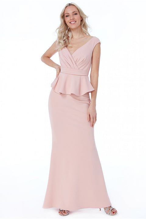 Cross Over Peplum Maxi Dress - Nude by Goddiva