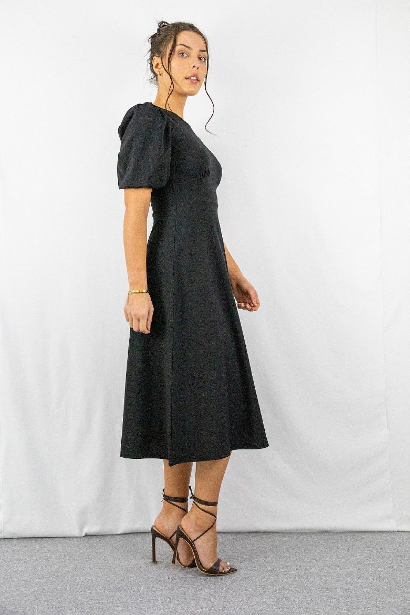 Black Round Neck Mini Dress 125494