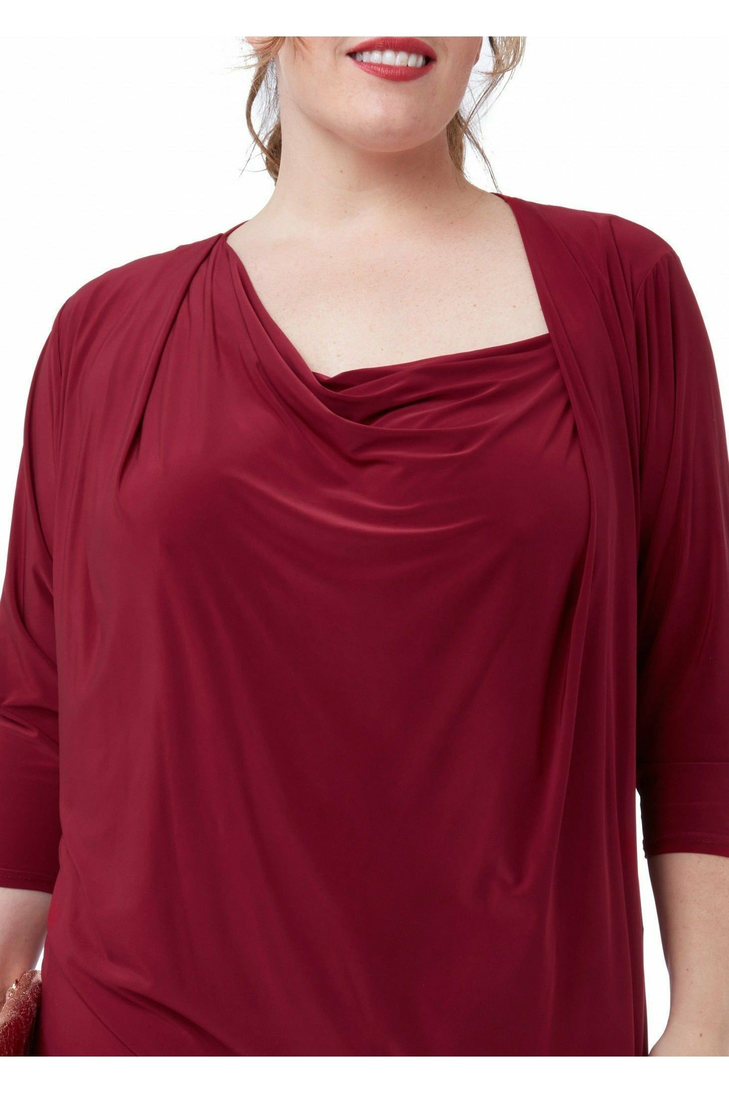 Loose Fit Midi Dress With Asymmetric Neck - Wine DR3092