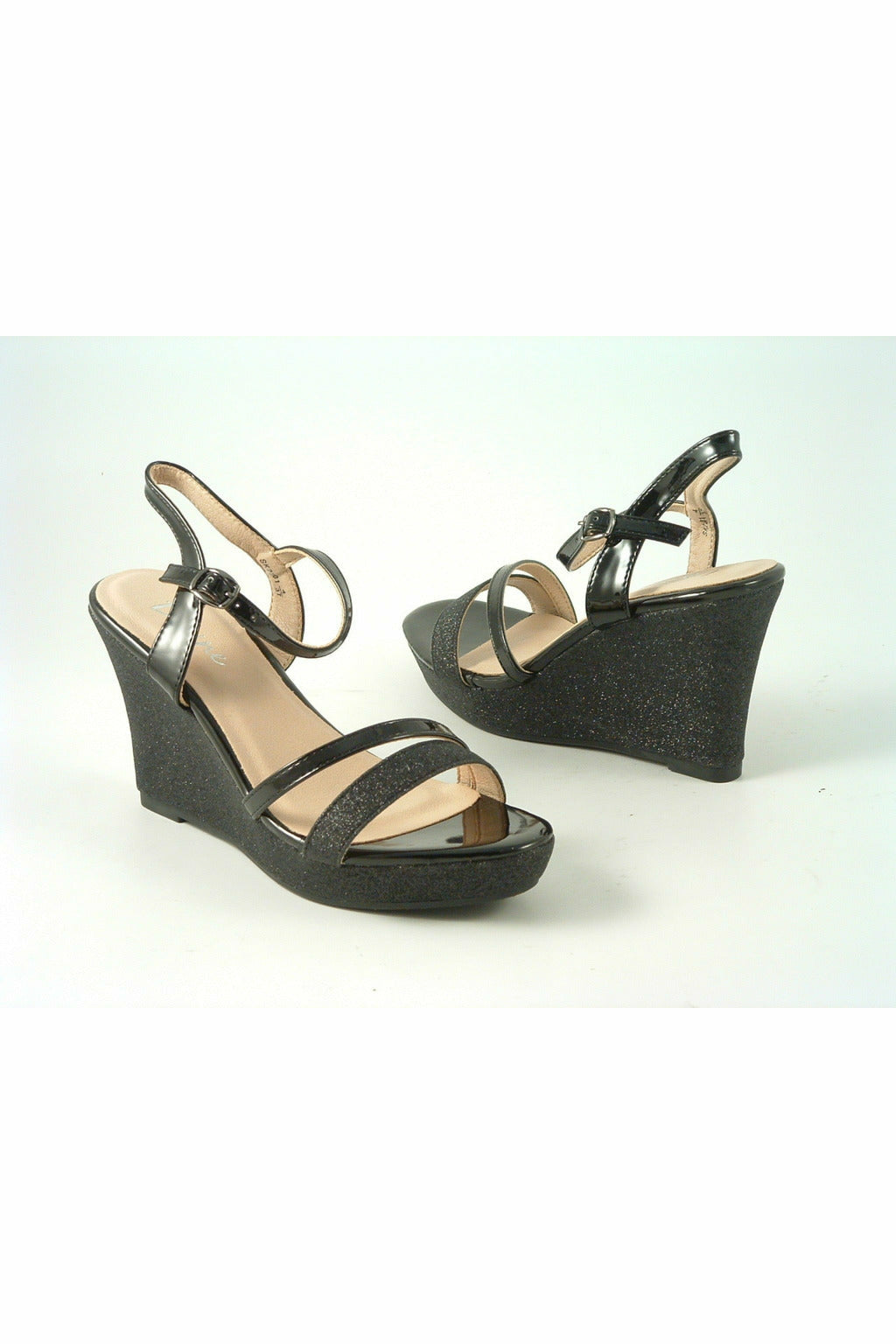 Divine High Heel Glitter Wedge Black Sandal SK2201