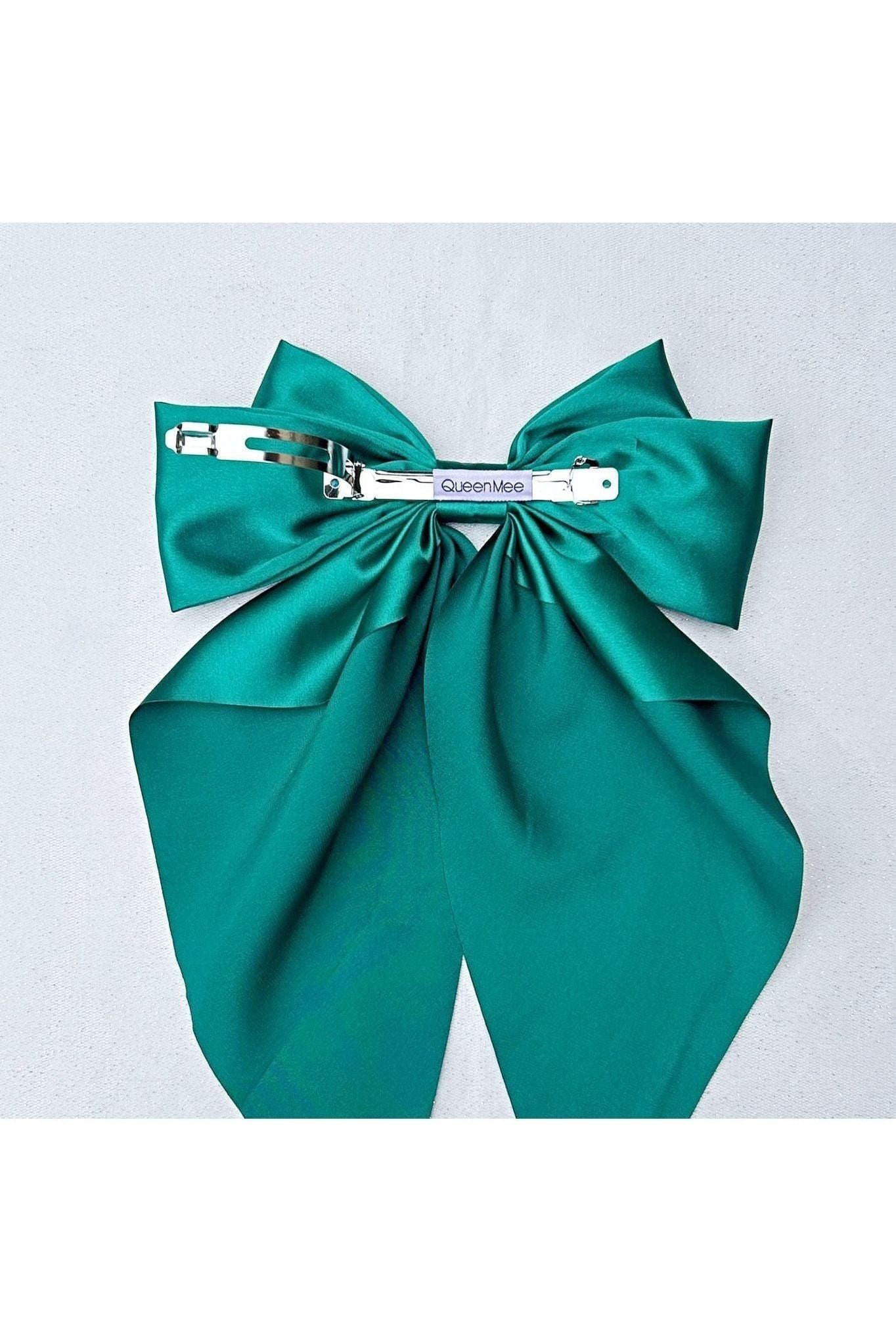 Green Satin Hair Bow Green Hair Clip Long Bow 5060801177863