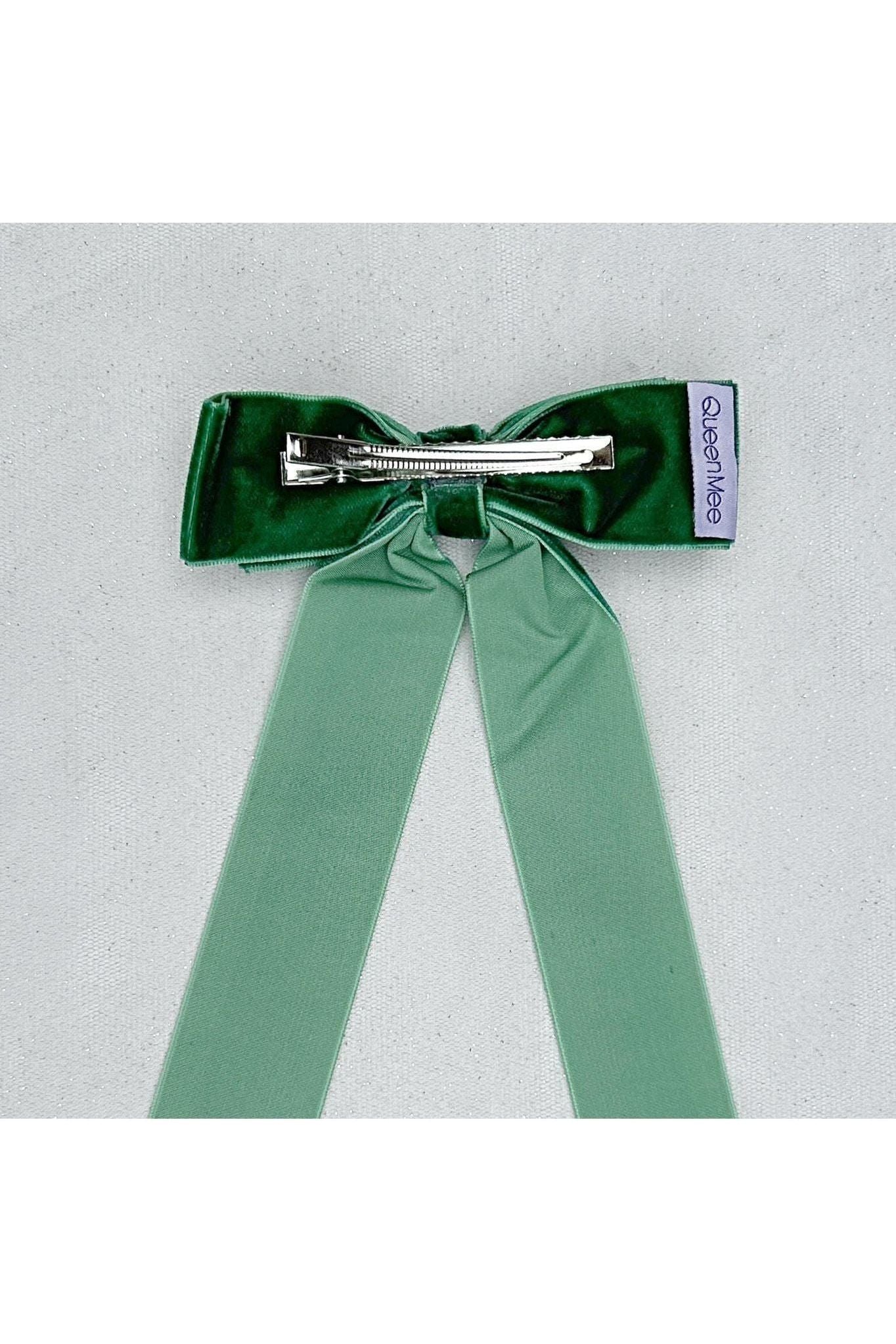 Green Velvet Hair Bow Dark Green Hair Clip Alligator Clip 5060801177672