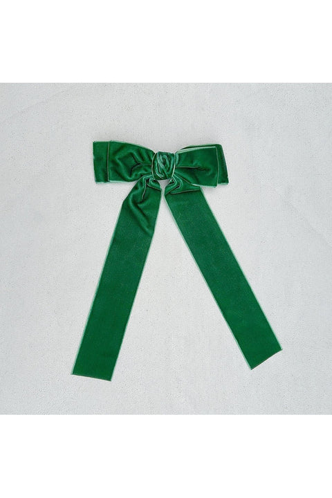 Green Velvet Hair Bow Dark Green Hair Clip Alligator Clip by QueenMee Accessories