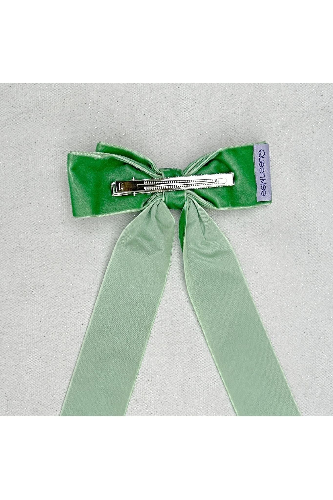 Green Velvet Hair Bow Light Green Hair Clip Alligator Clip 5060801177719