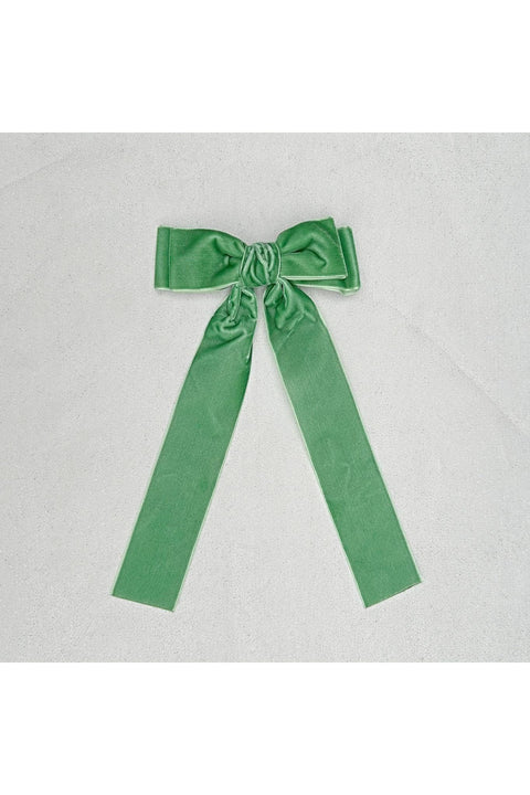 Green Velvet Hair Bow Light Green Hair Clip Alligator Clip by QueenMee Accessories