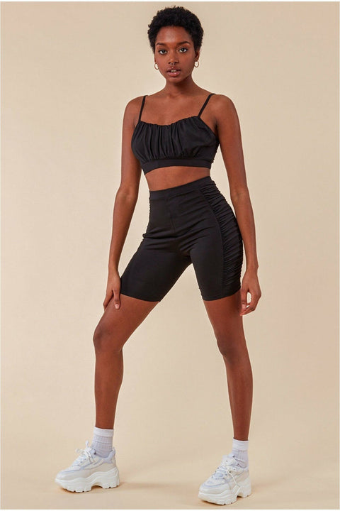 Side Detail Bralette & Cycle Short Set - Black by Cosmochic