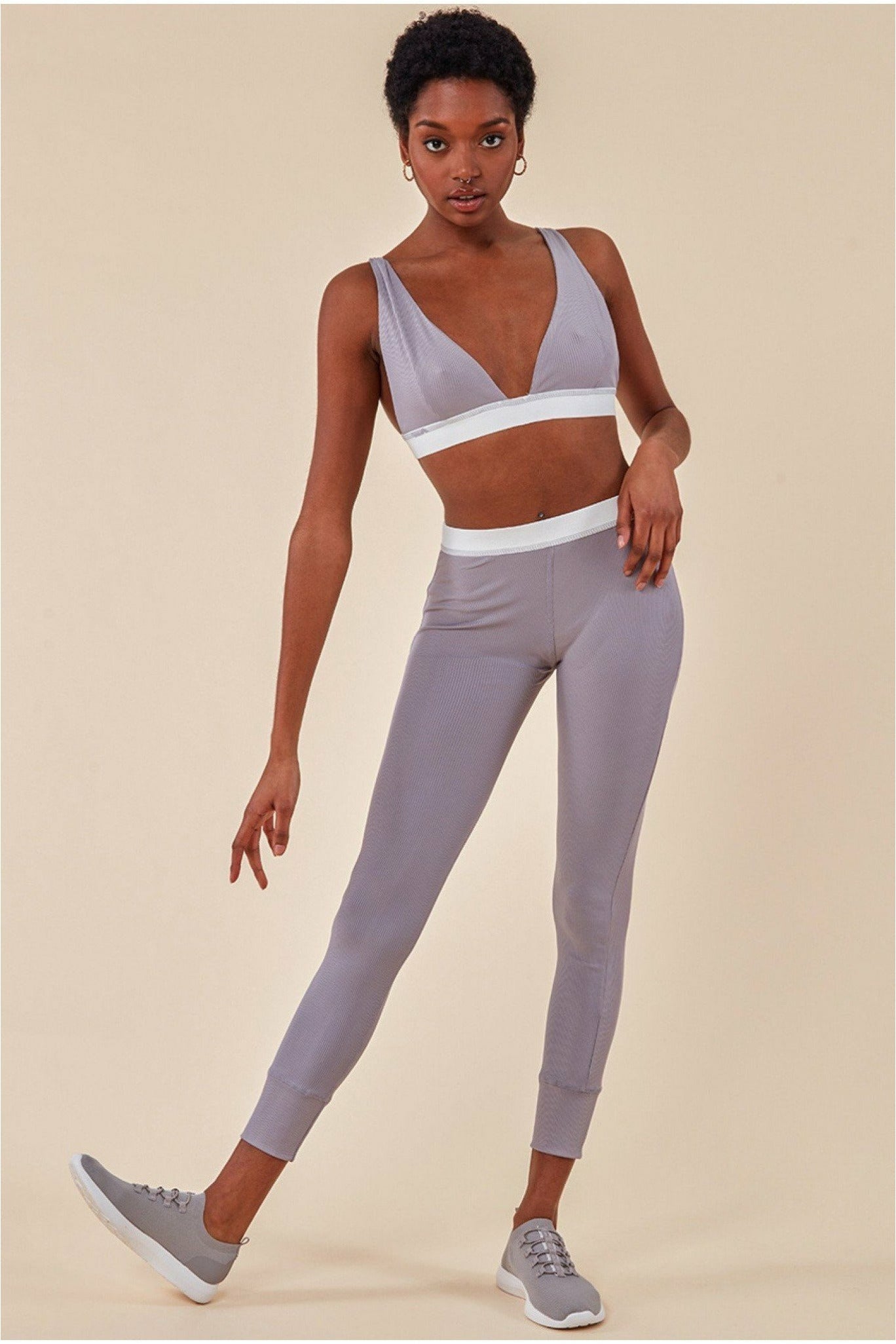 Bralette & Legging Workout Lounge Set - Light Grey TS3