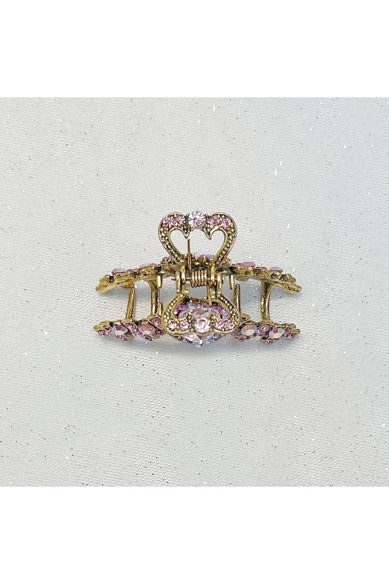 Hair Clamp In Pink Hair Claw Clip With Crystal Gold 5060801173551