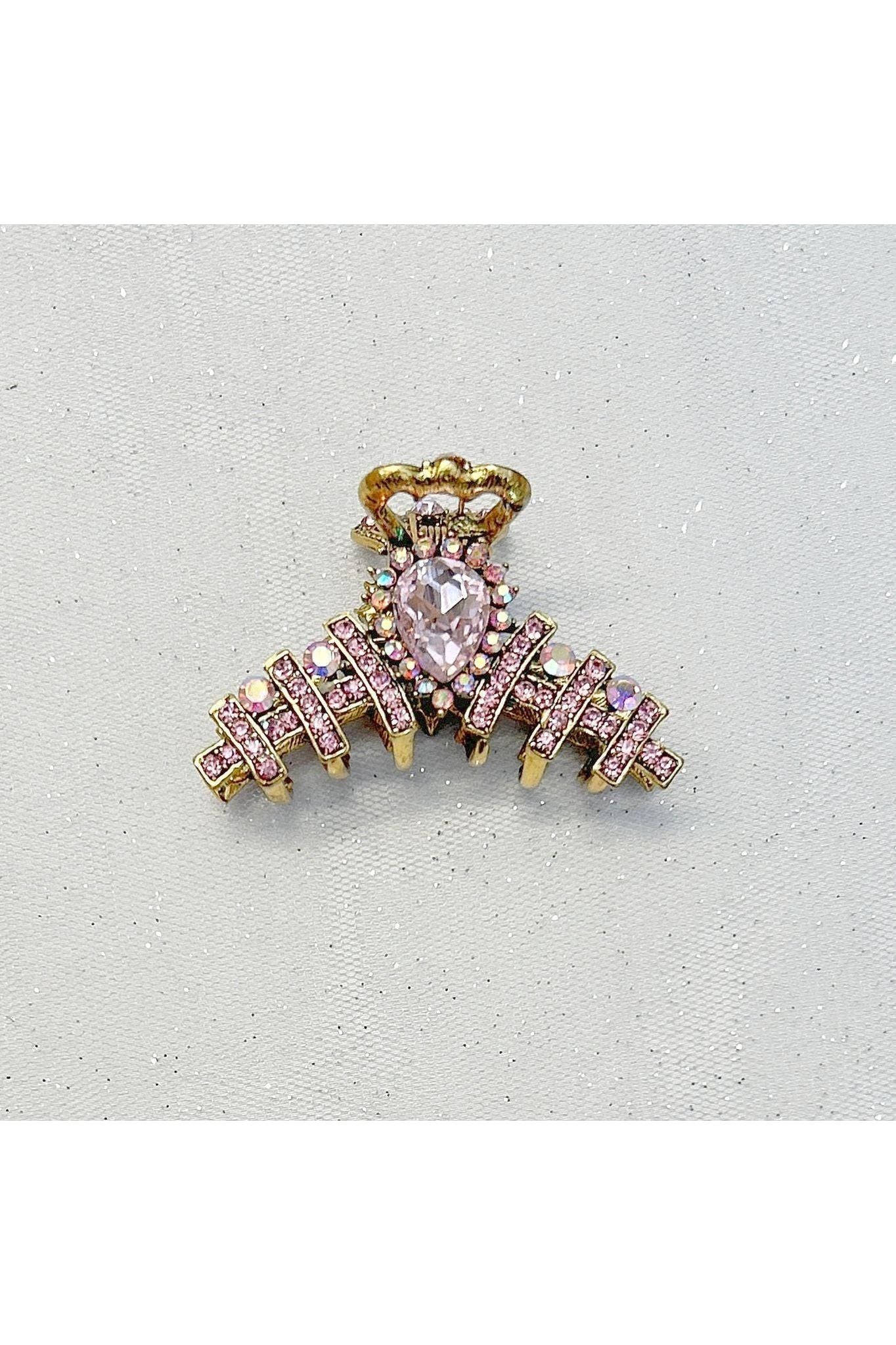 Hair Clamp In Pink Hair Claw Clip With Crystal Gold 5060801173551