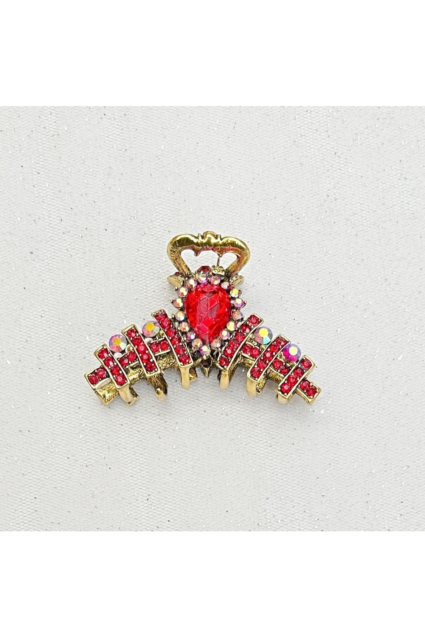 Hair Clamp In Red Hair Claw Clip With Crystal Gold 5060801176644