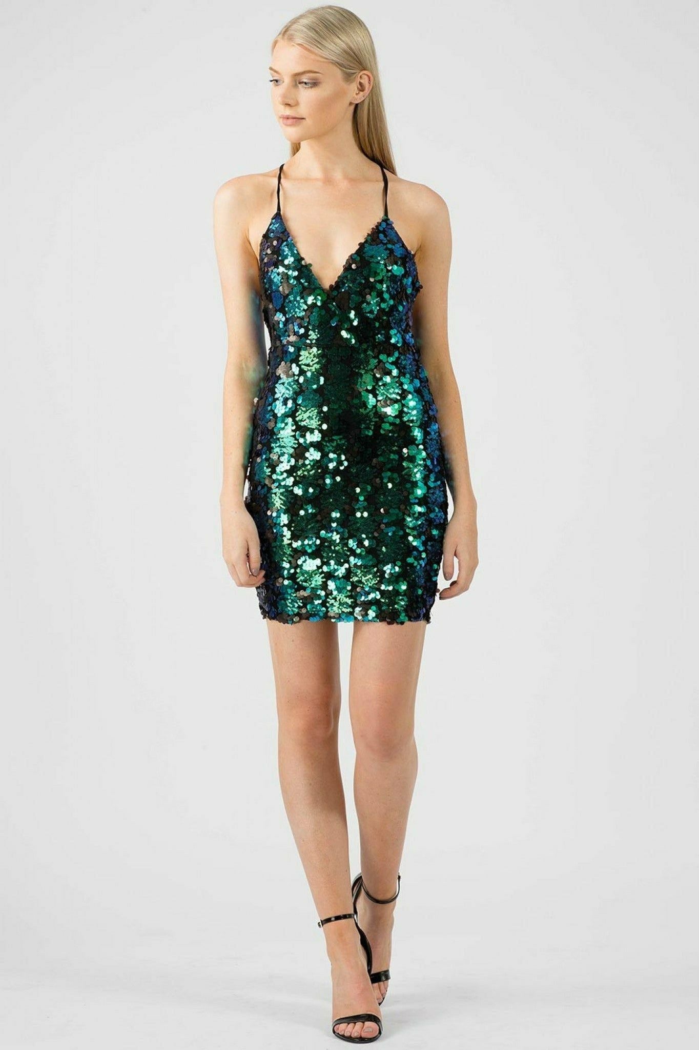 Mesh Sequin Wrap Mini Dress MC4807