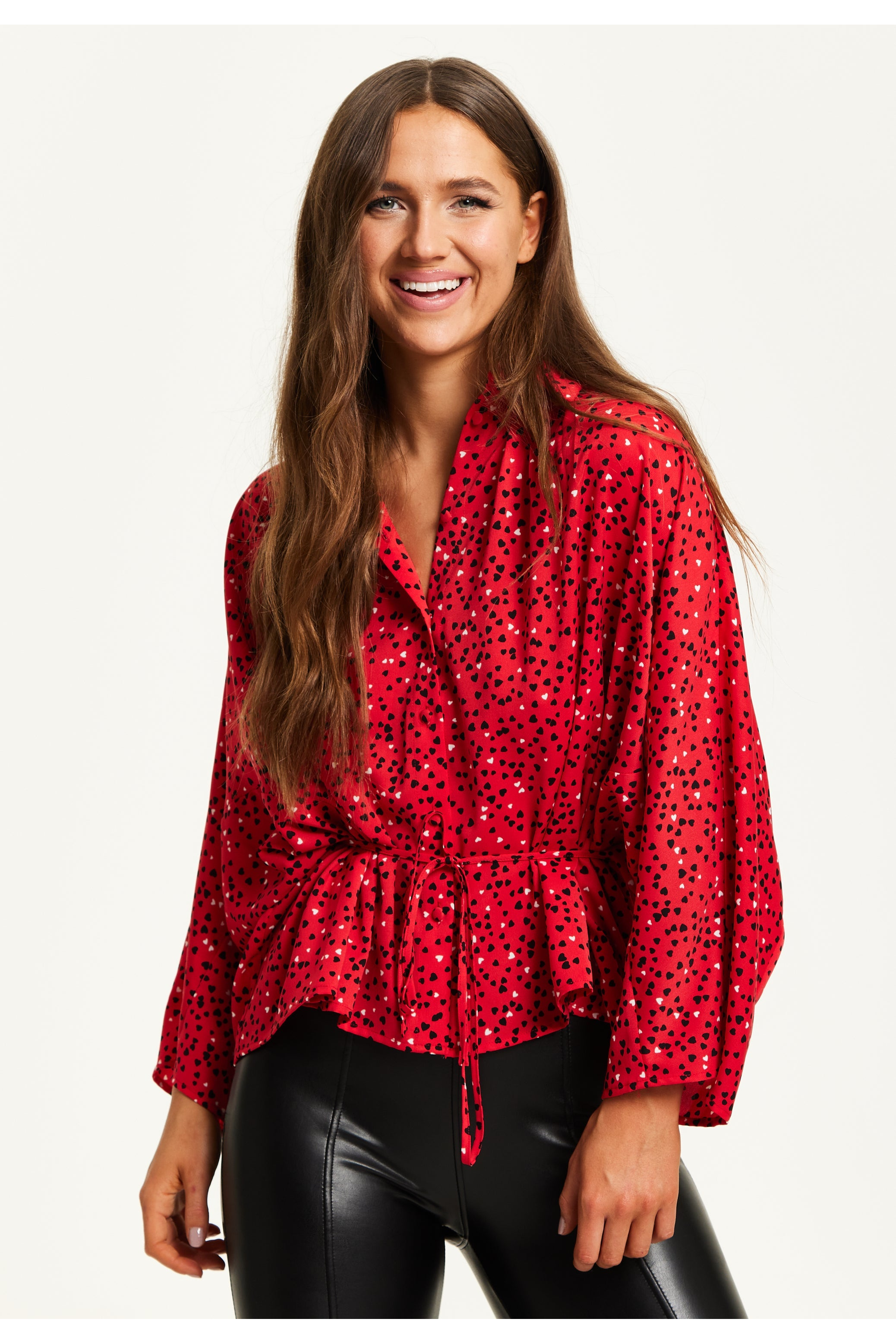 Heart Print Shirt With Long Sleeves And Tie Waist G6-226-LIQTRAN22-005-1