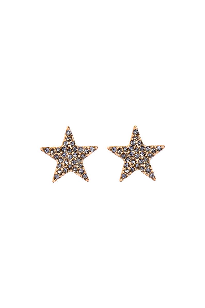 Star Earring With Pewter Crystals In Gold LE106G