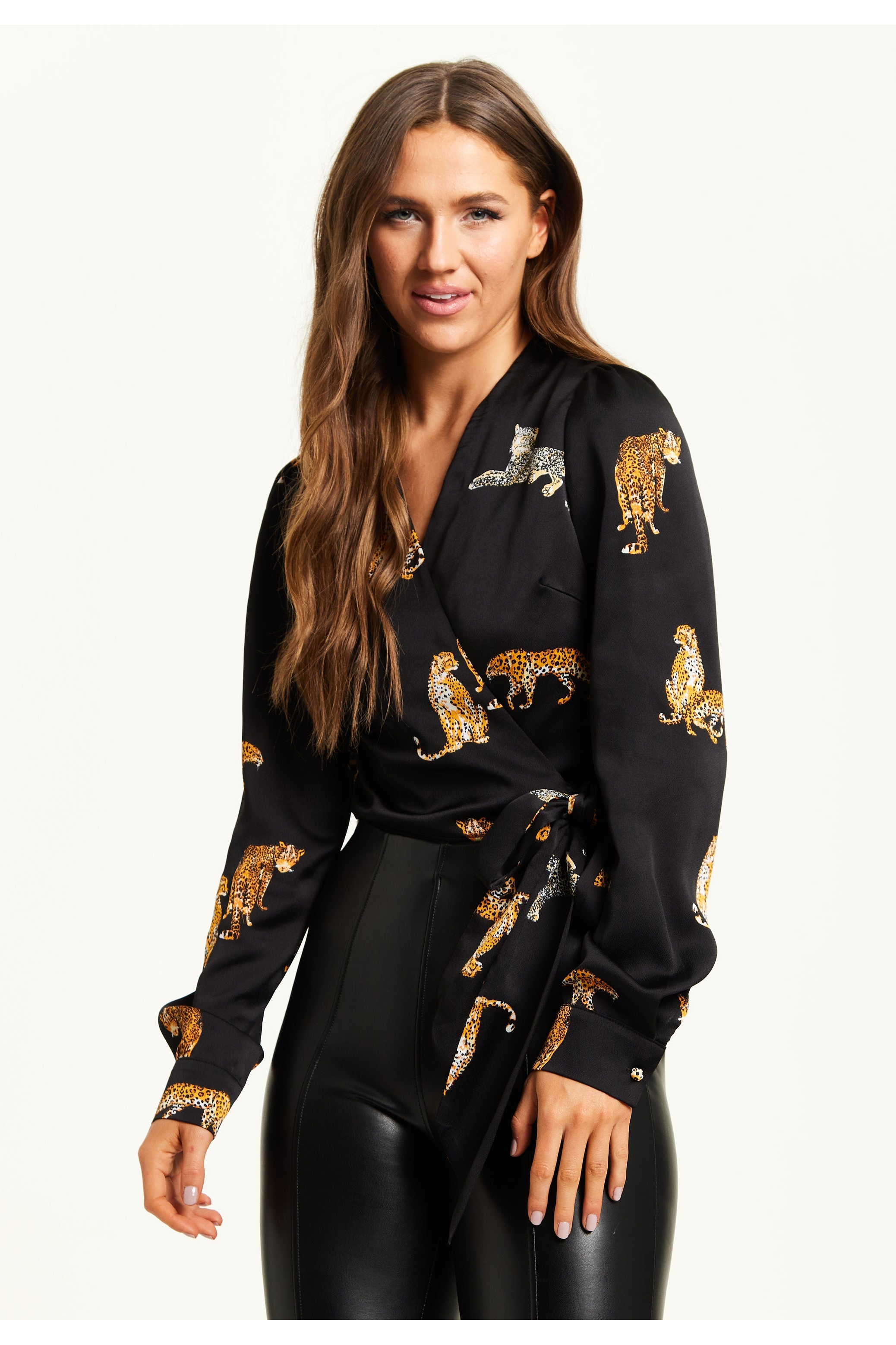 Tiger Print Wrap Top With Long Sleeves G6-230-LIQ23SS033