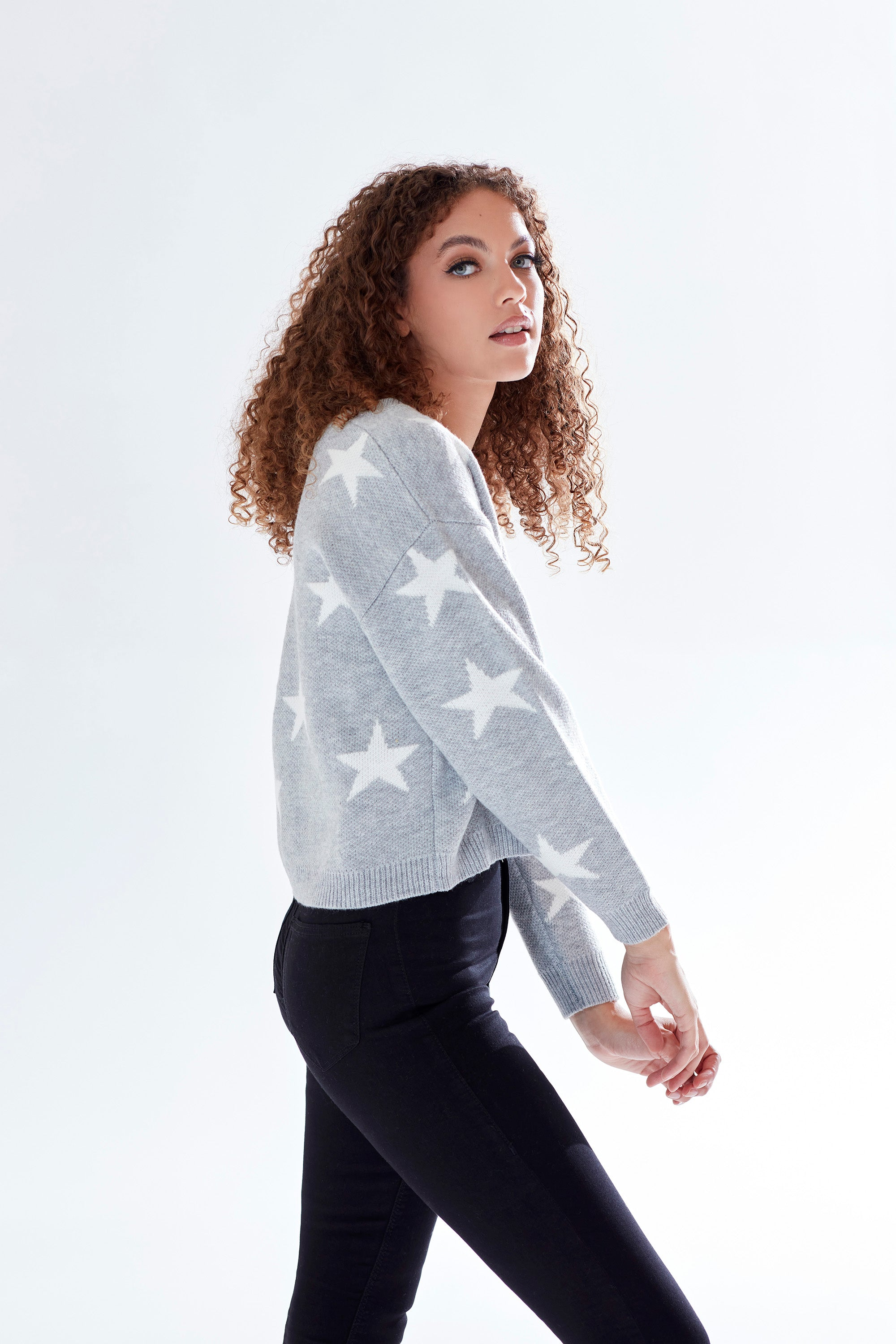 Star Pattern V-neck Button Down Cardigan Grey D7-LIQ21-159G