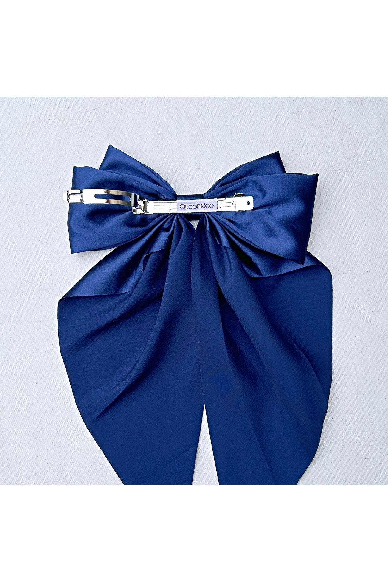 Navy Satin Hair Bow Navy Hair Clip Long Bow 5060801177924