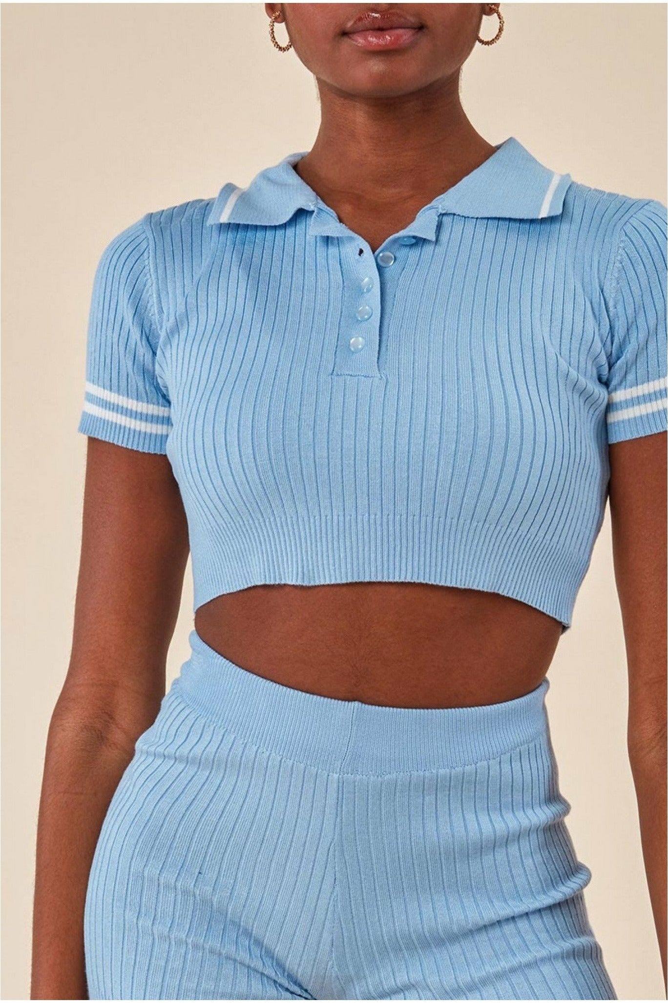 Crop Top & Short Loungewear Set - Blue TS19