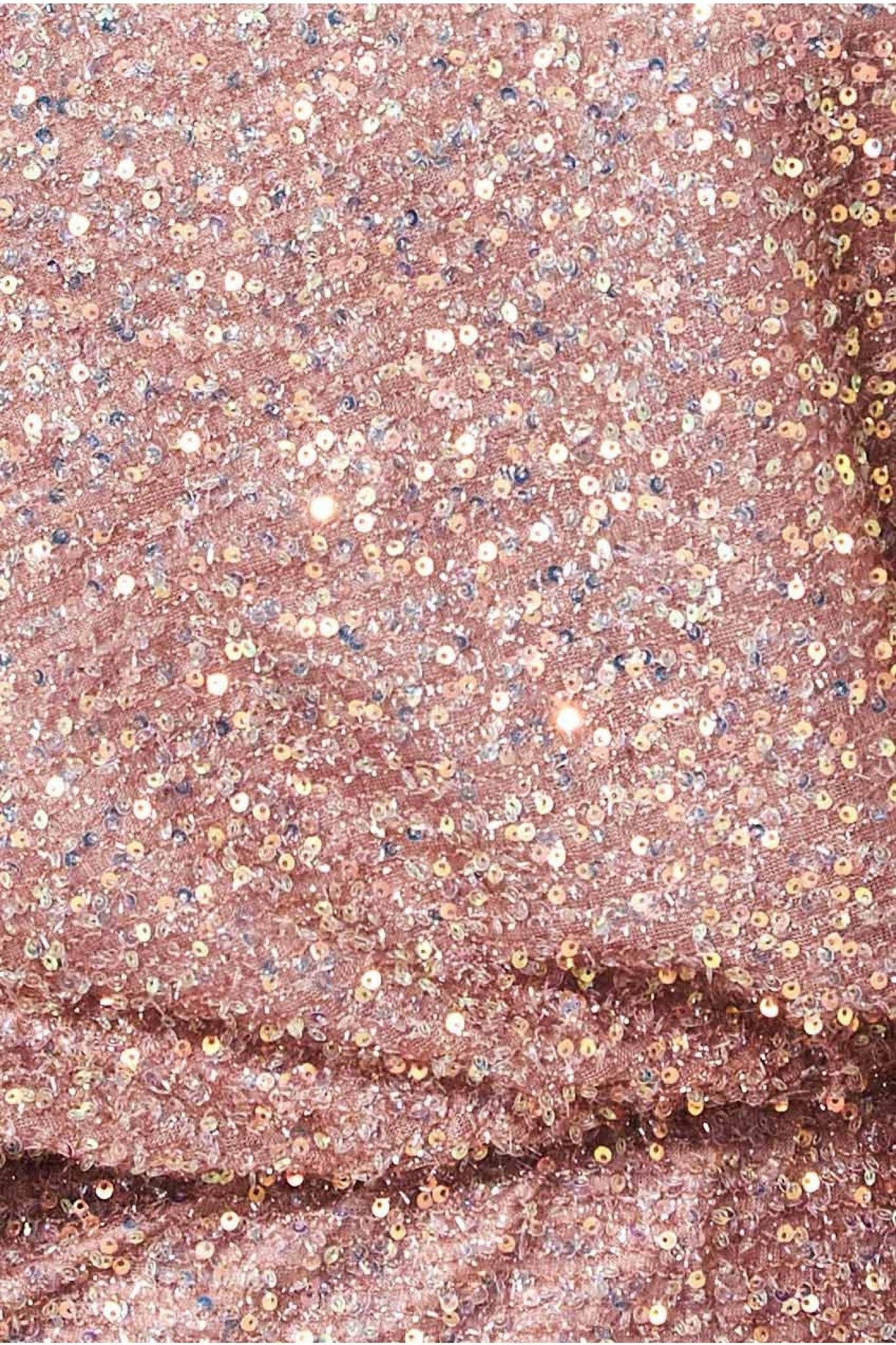 Sequin Cowl Neck Midi Dress - Nude DR3497