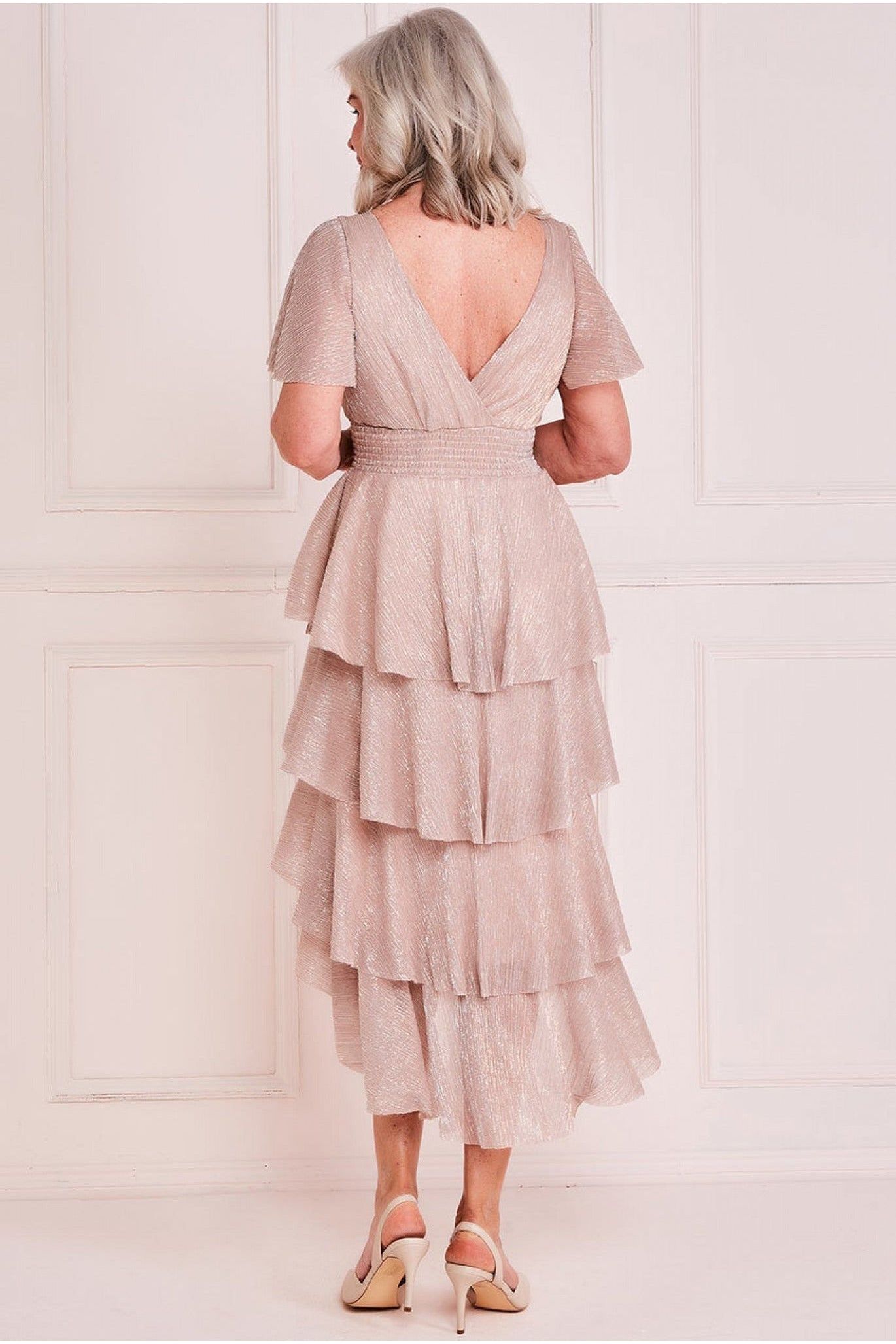 Lurex High Low Tiered Midi - Blush DR3655M