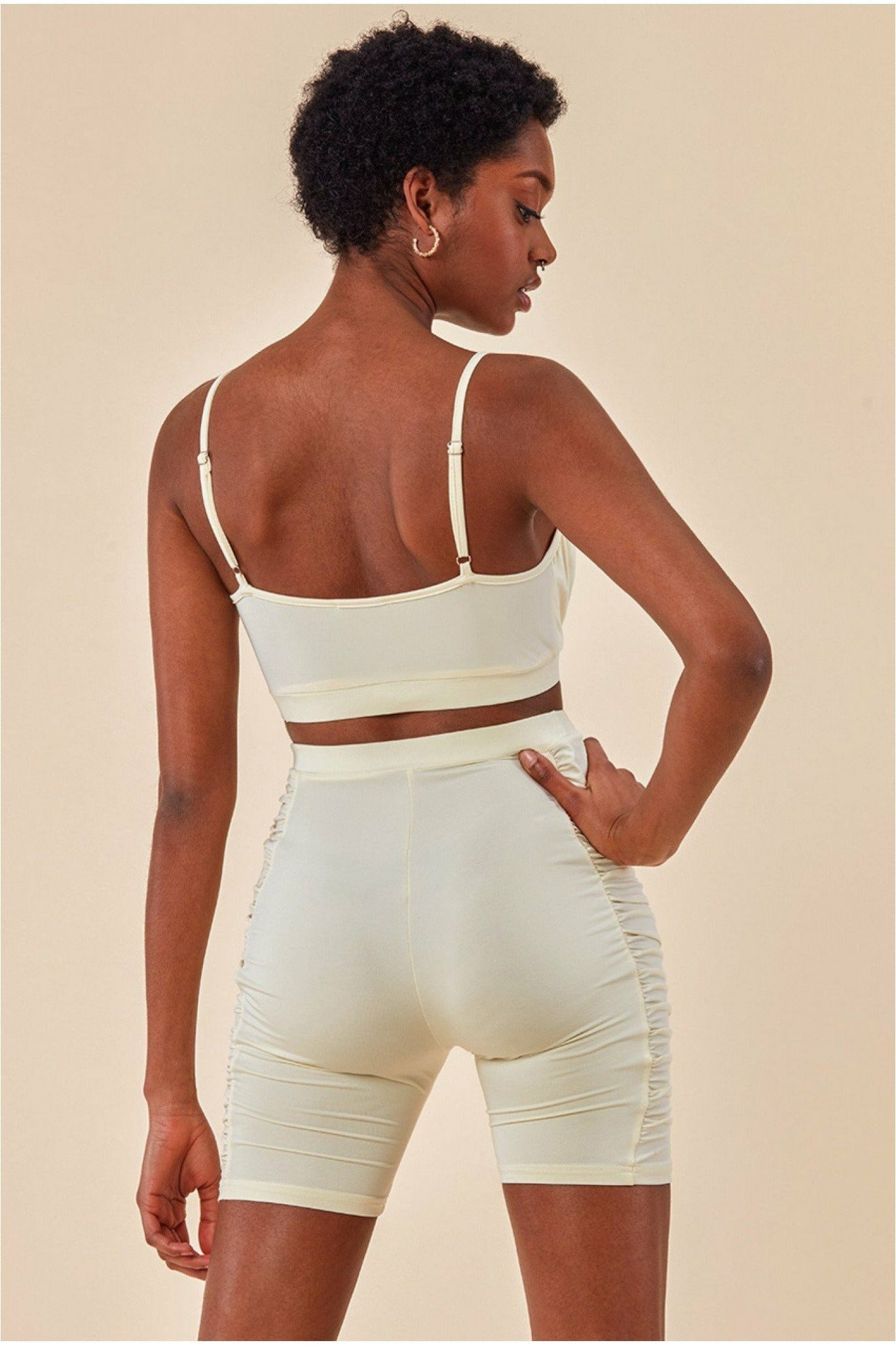 Side Detail Bralette & Cycle Short Set - Beige TS5