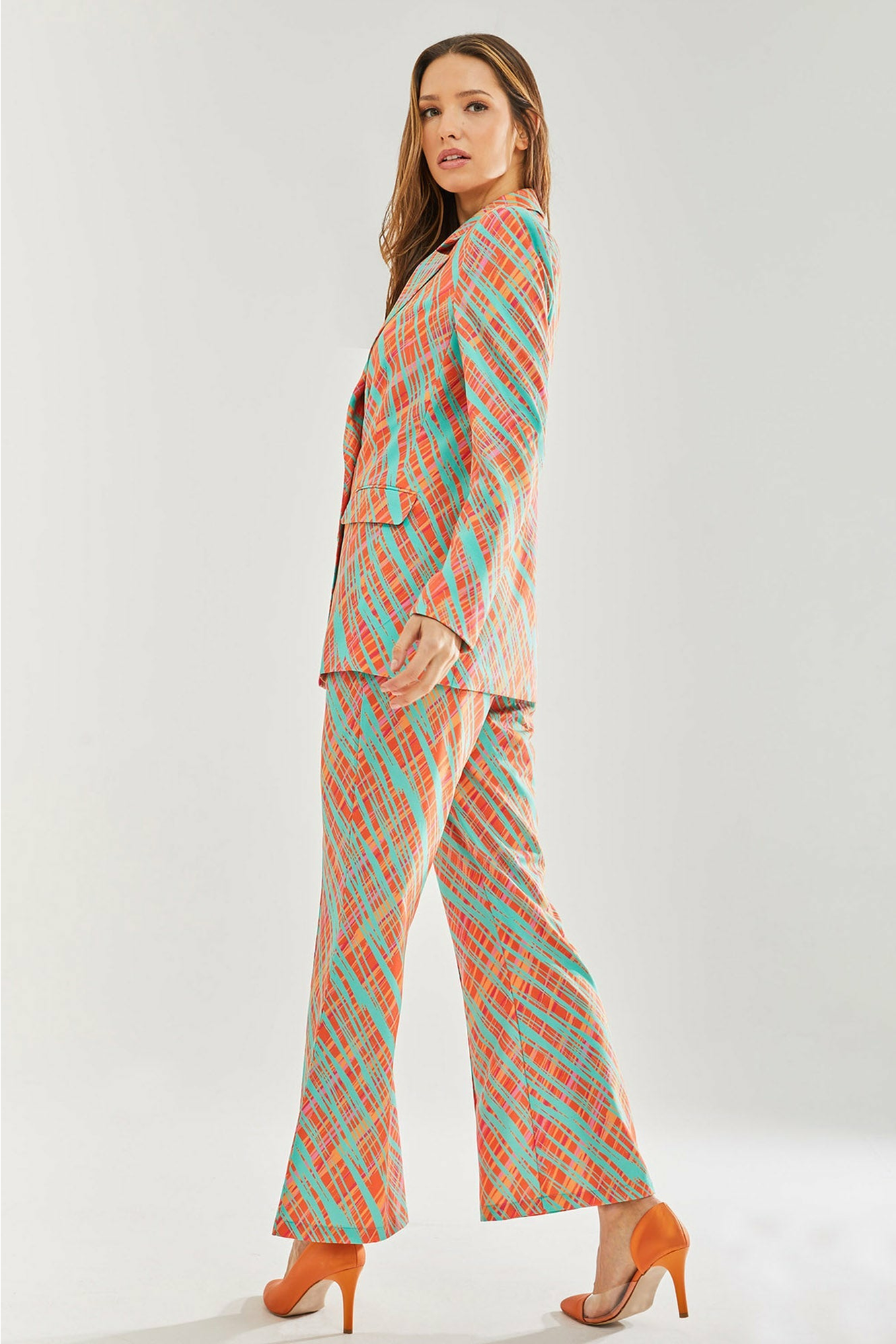 Orange Scribble Print Blazer D10-LIQ21-281