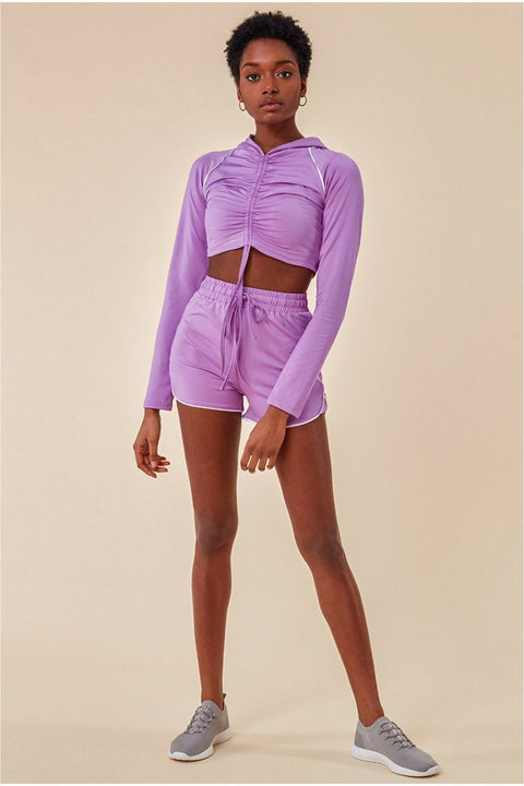 Jersey Short Set With Drawstring Top - Purple by Cosmochic
