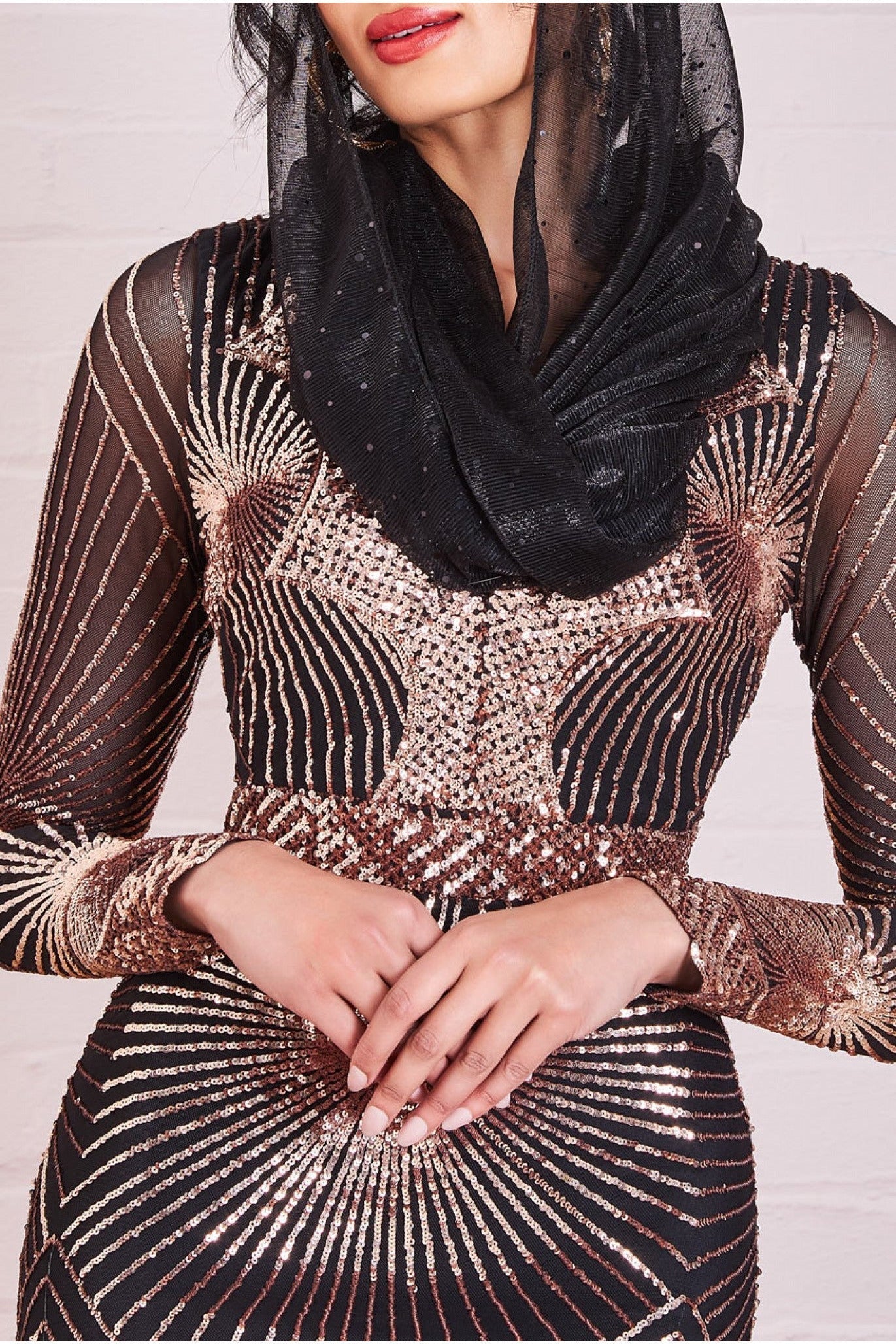 Modesty Starburst Sequin Maxi Dress - Rose Gold DR1824MOD