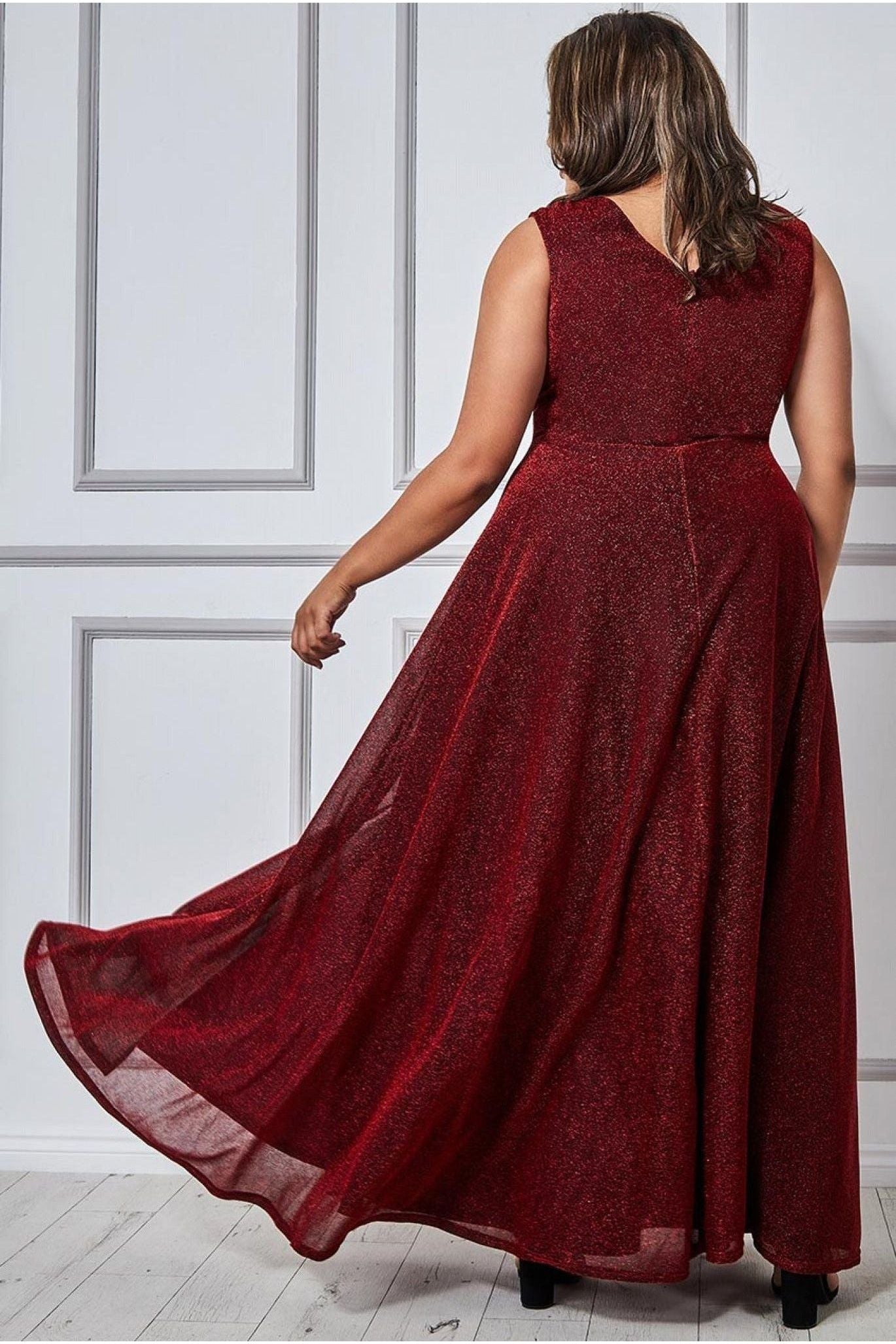 Crossover Lurex Glitter Maxi Dress - Wine DR1886P