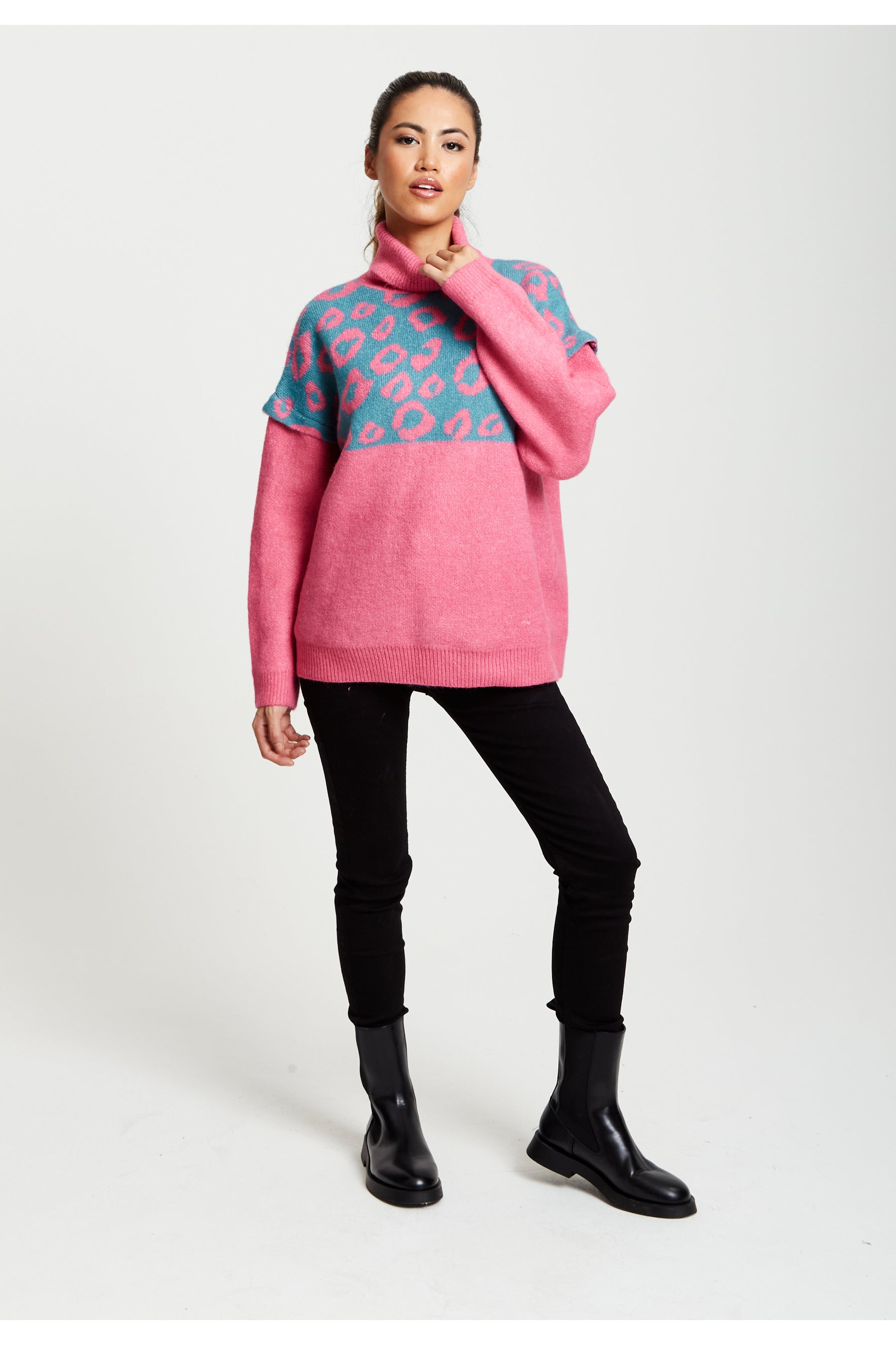 Animal Pattern Roll Neck Jumper A14-LIQ21-175