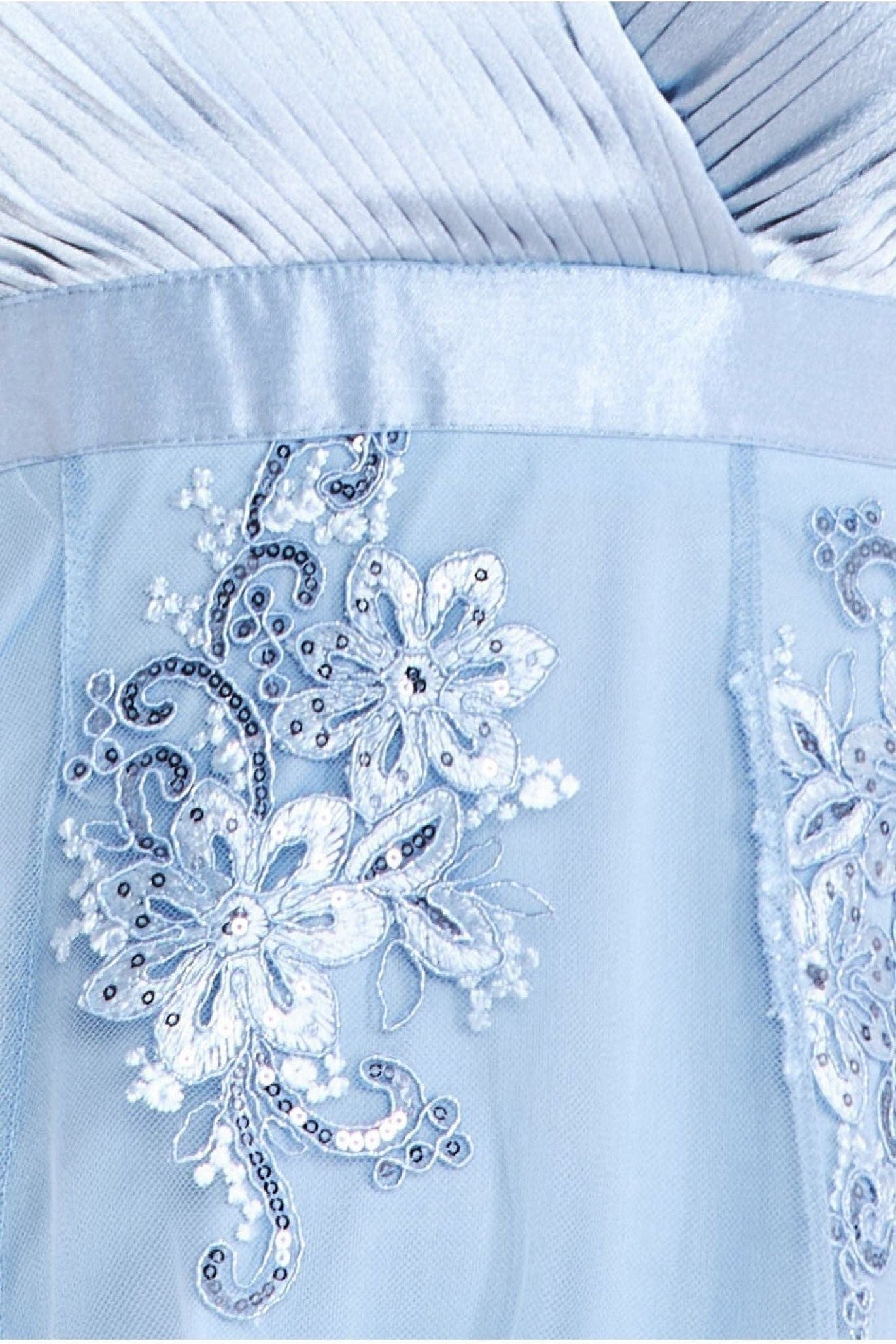 Pleated Satin V Neck High And Low Midi - Light Blue DR3813QZ