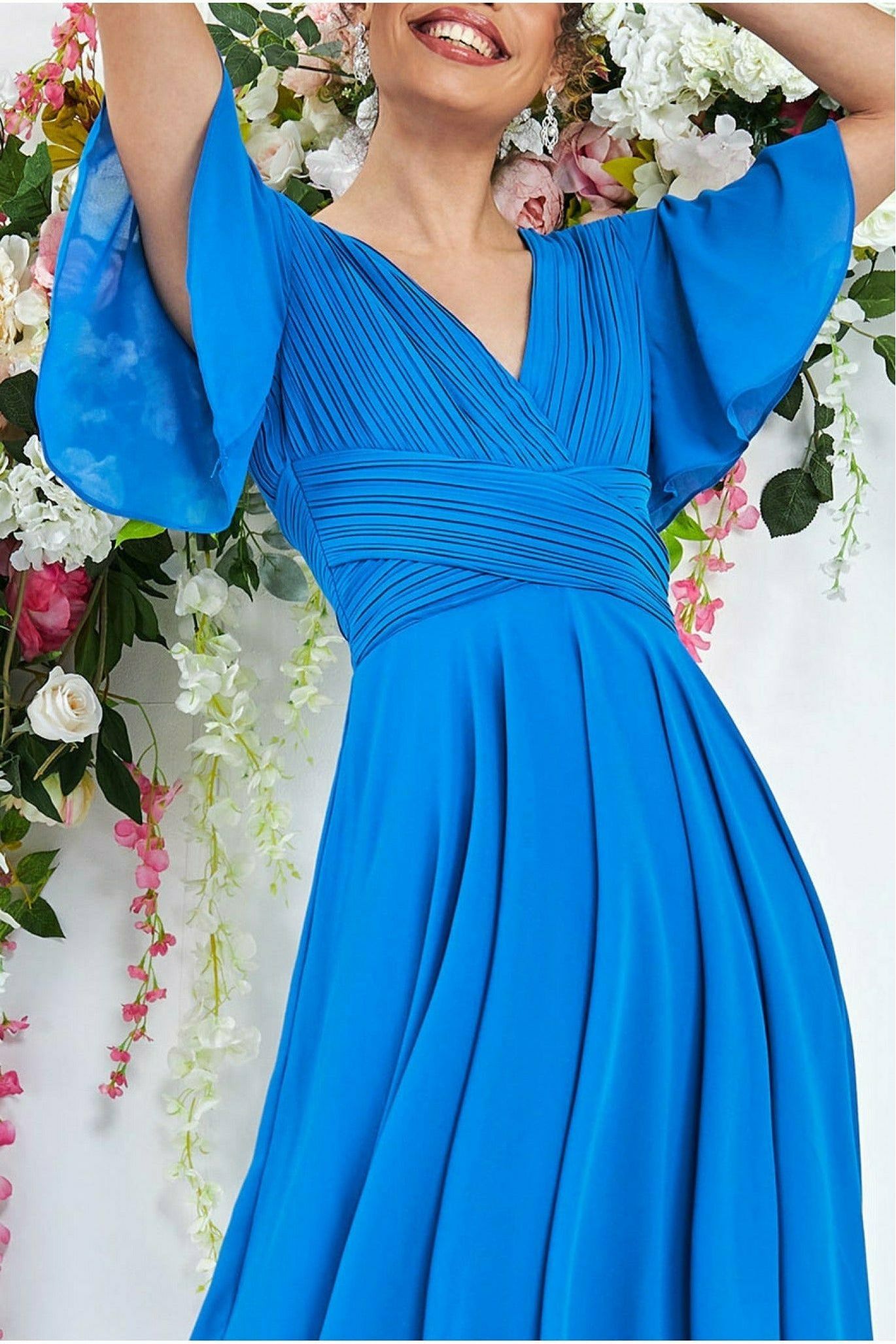 Pleated Chiffon High Low Midi Dress - Atlantic Blue DR3305