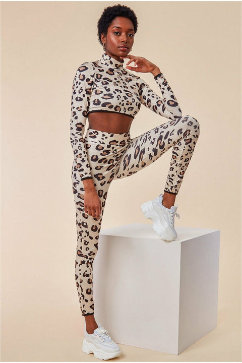 Leopard Print Crop Top&legging Lounge Set - Brown by Cosmochic