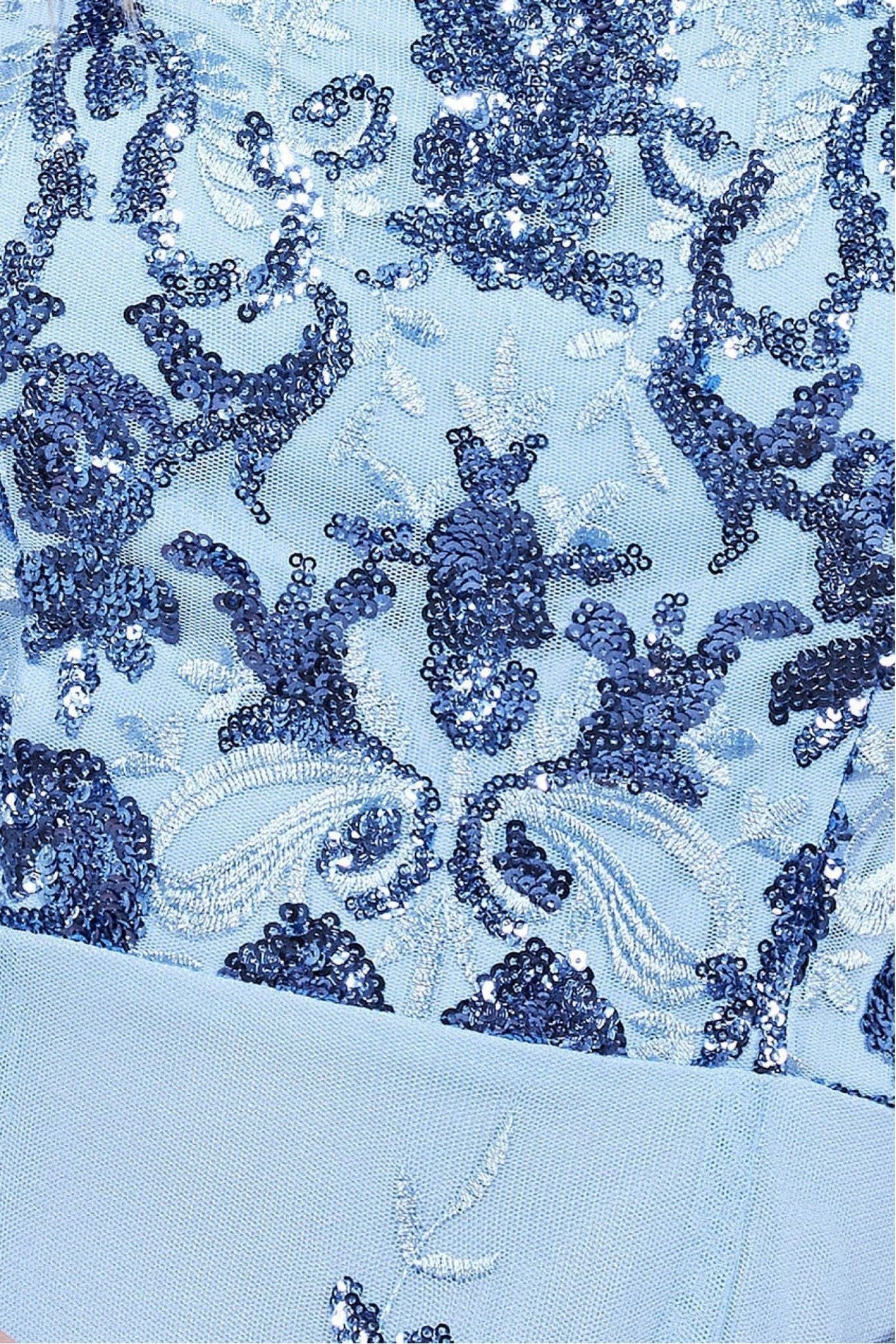Bardot Sequin & Lace High Low Midi - Powderblue DR3675