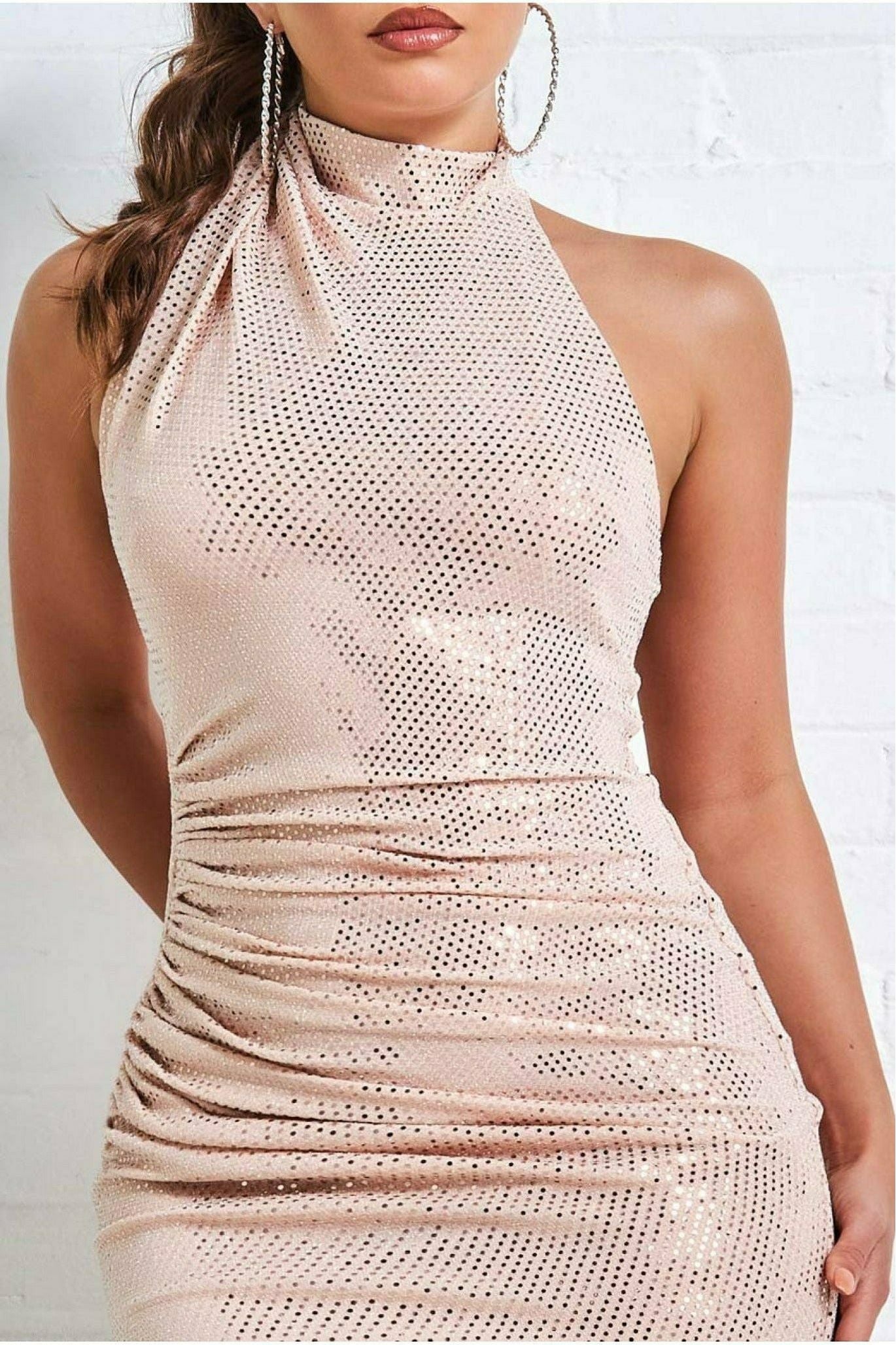 Naked Open Back Halter Neck Mini - Nude DR3546