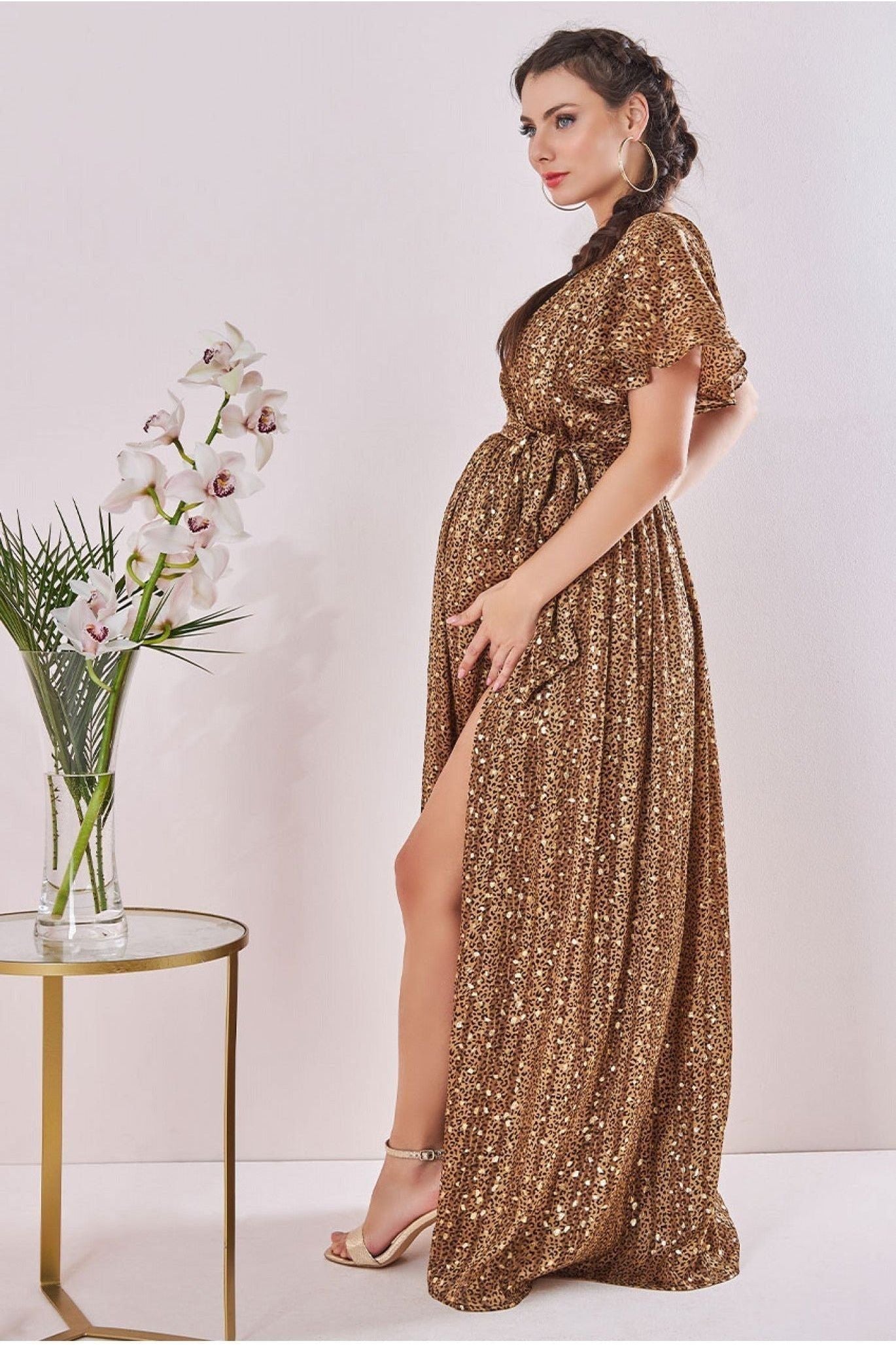 Maternity Wrap Printed Chiffon Maxi Animal Print DR3879MAT