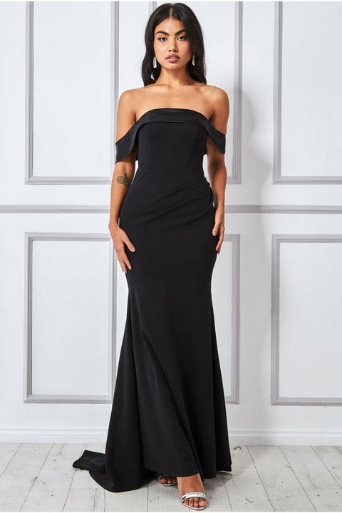 Satin Band Bandeau Maxi Dress - Black by Goddiva