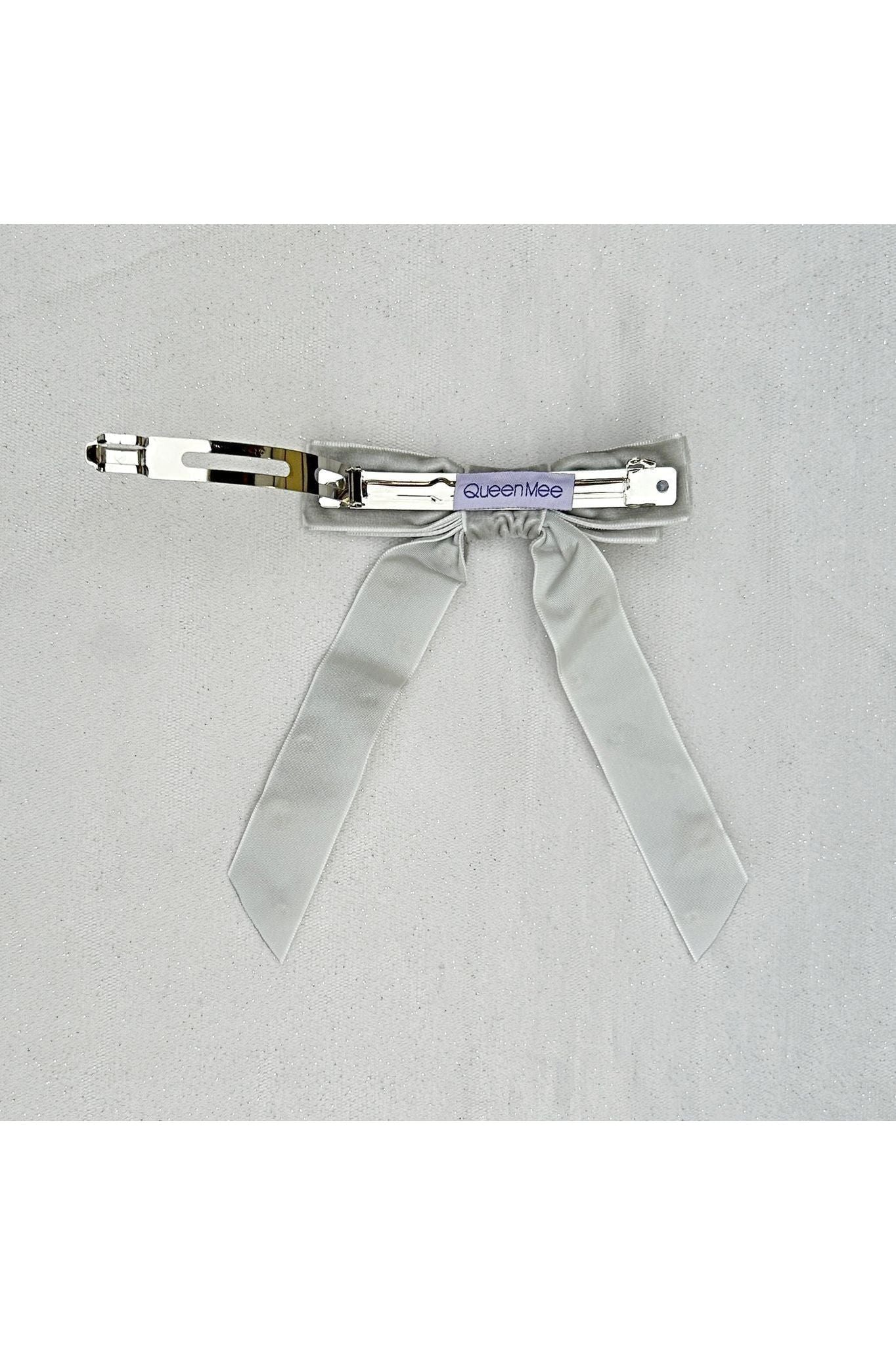 Velvet Bow Hair Clip In Grey With Jewels 5060801177825