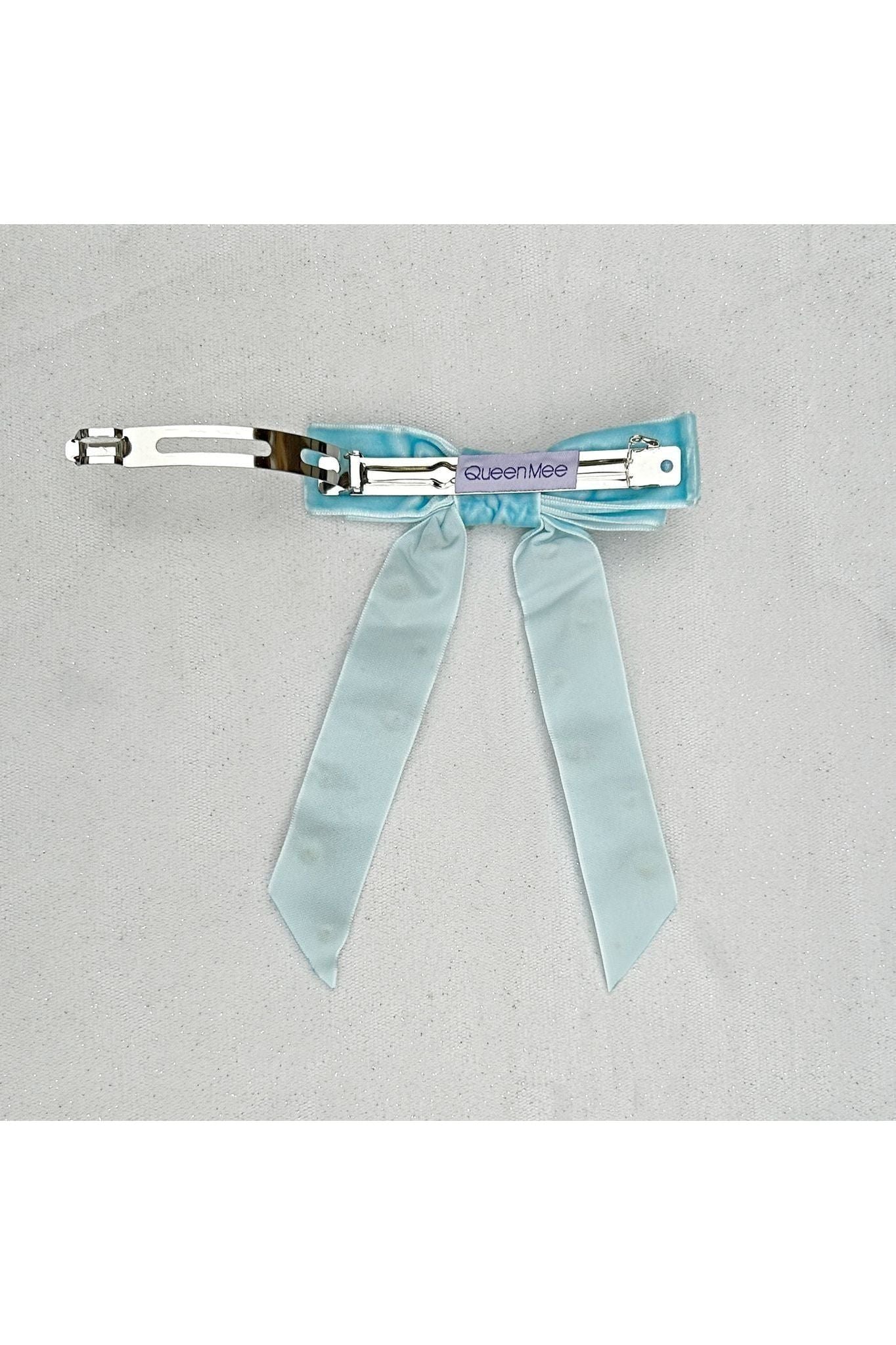 Velvet Bow Hair Clip In Light Blue With Jewels 5060801177832