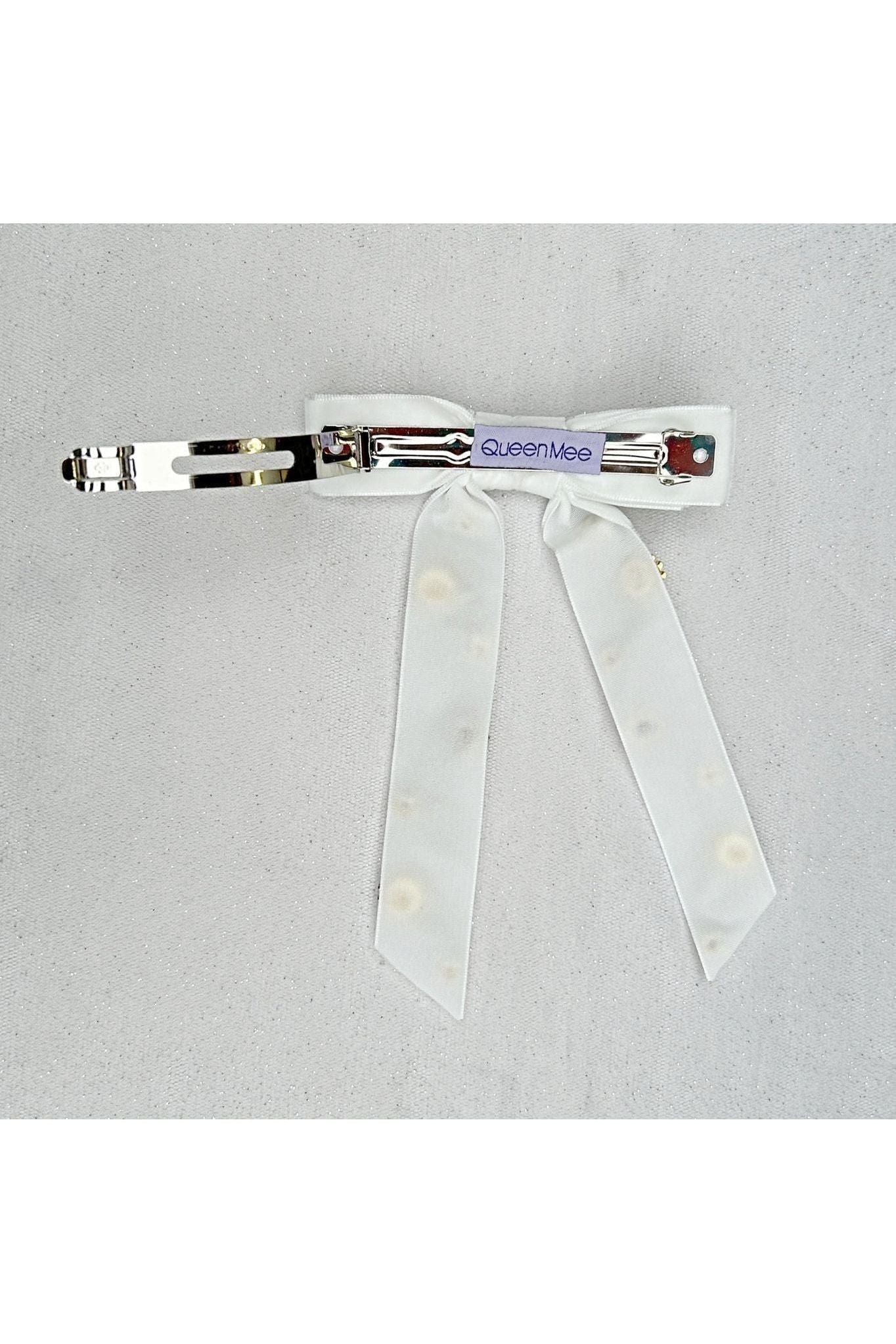 Velvet Bow Hair Clip In White With Jewels 5060801177801