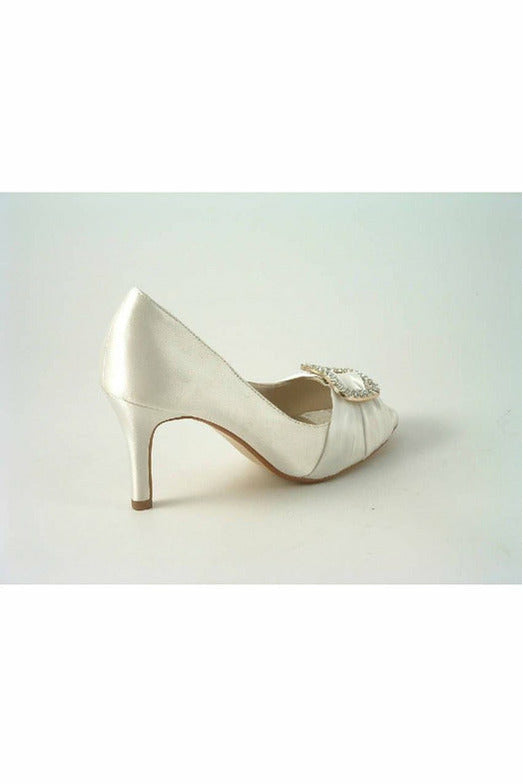 Diamante Ivory Satin Mid Heel Peep Toe Shoe SabatineCH358