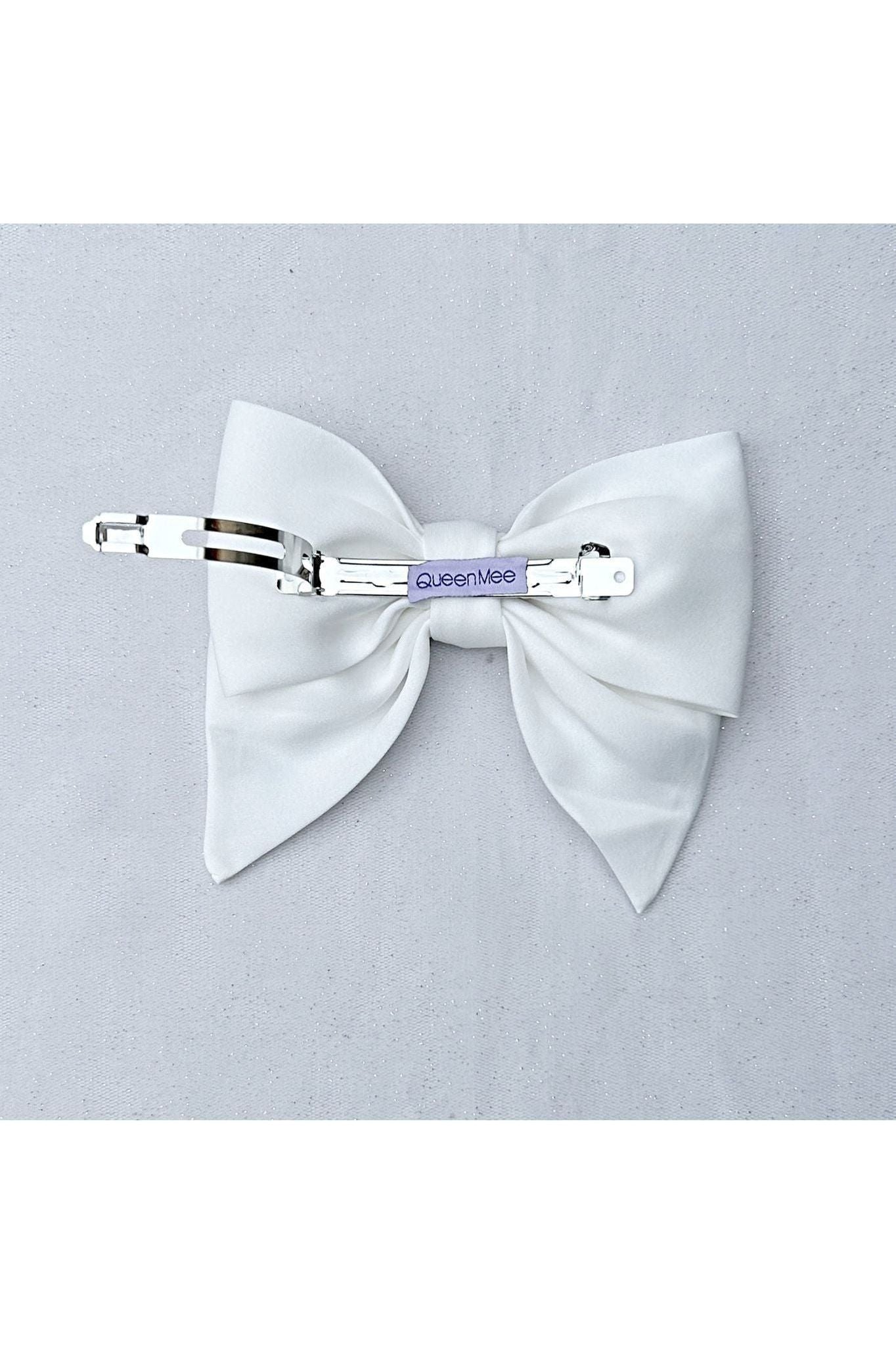 White Satin Hair Bow White Hair Clip 5060801177764