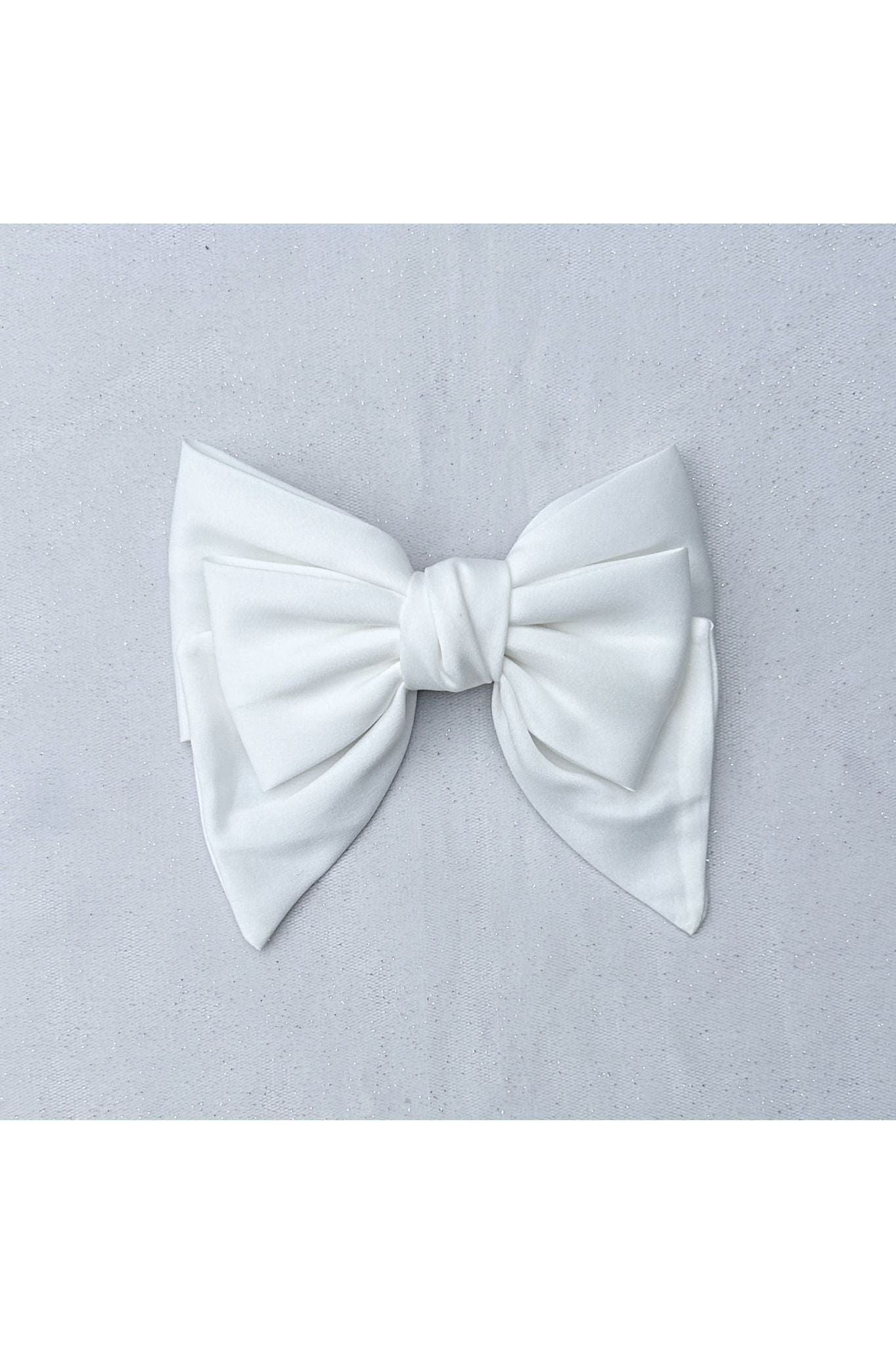 White Satin Hair Bow White Hair Clip 5060801177764