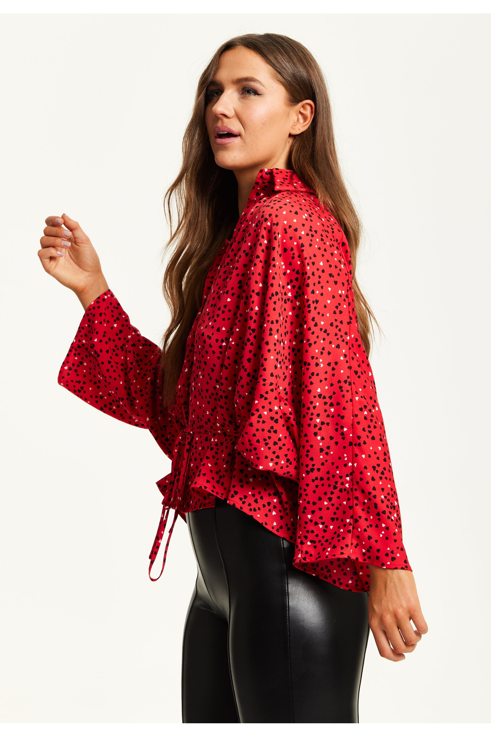 Heart Print Shirt With Long Sleeves And Tie Waist G6-226-LIQTRAN22-005-1
