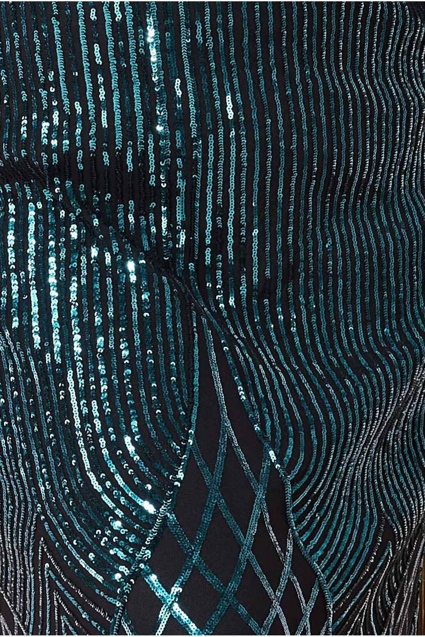 Long Sleeve Sequin V Wrap Maxi - Emerald DR3485P