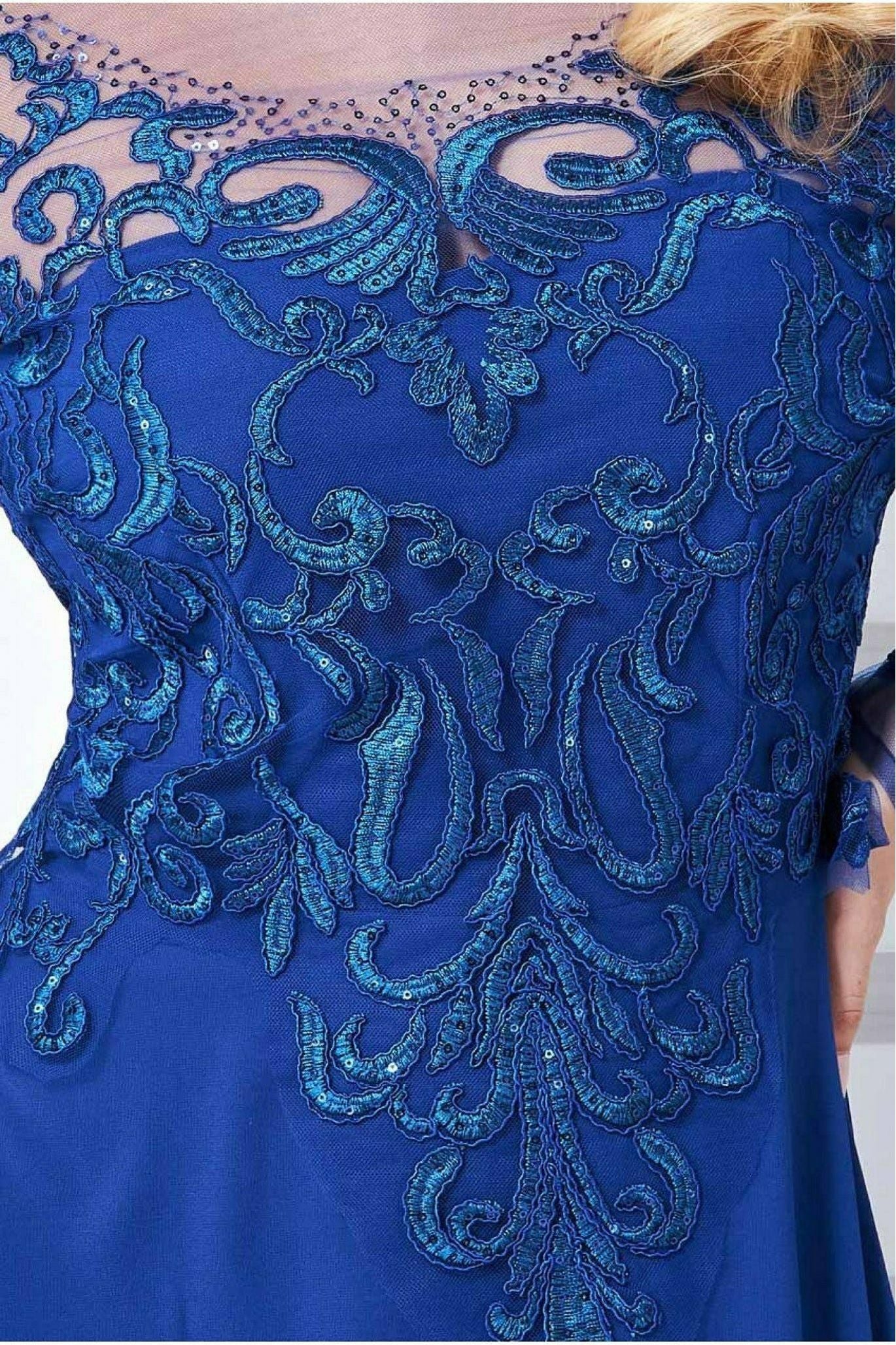Mesh & Lace Embroidered Bodice Maxi - Royal Blue DR3260