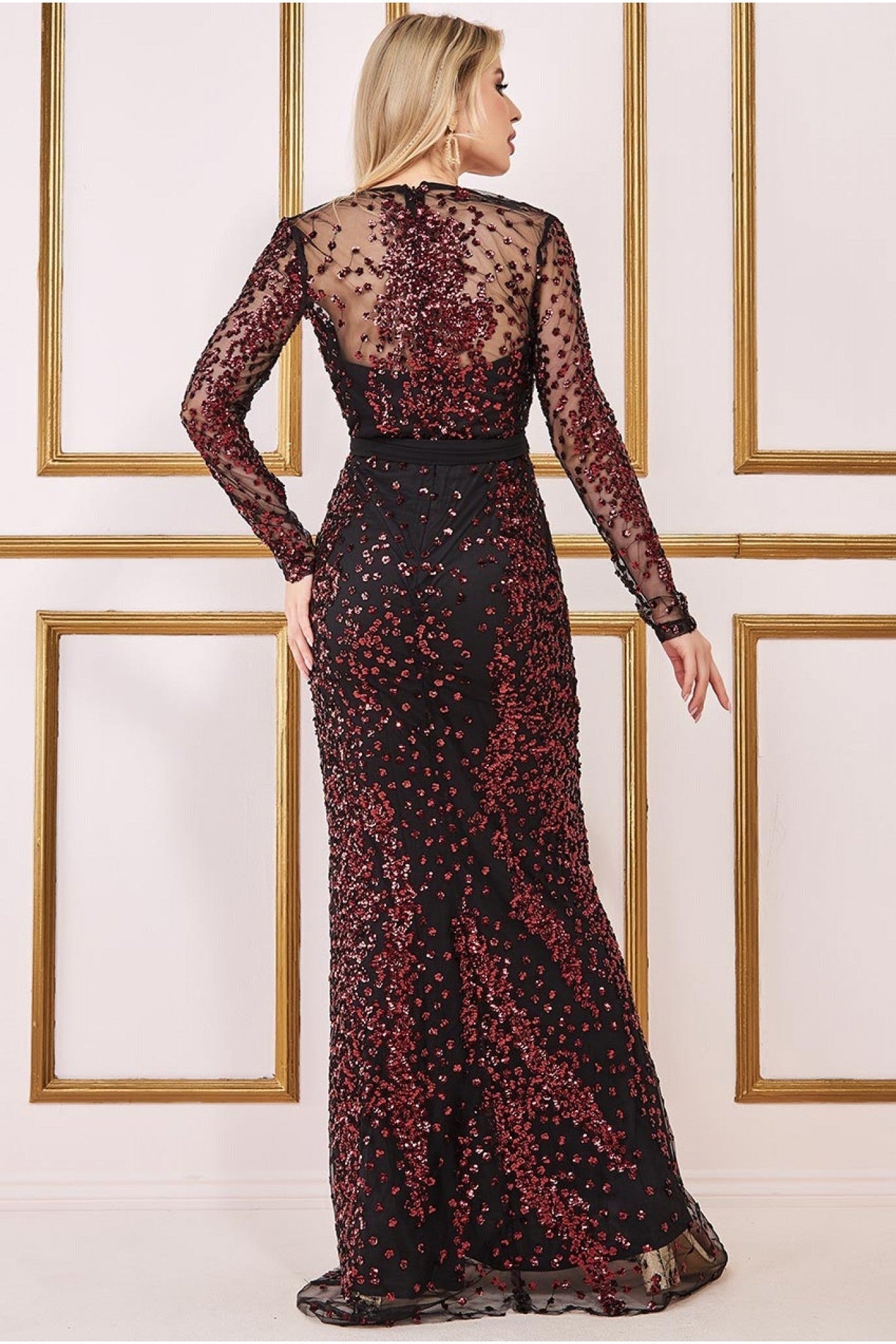 Spread On Sequin Maxi Dress - Wine DR3029A