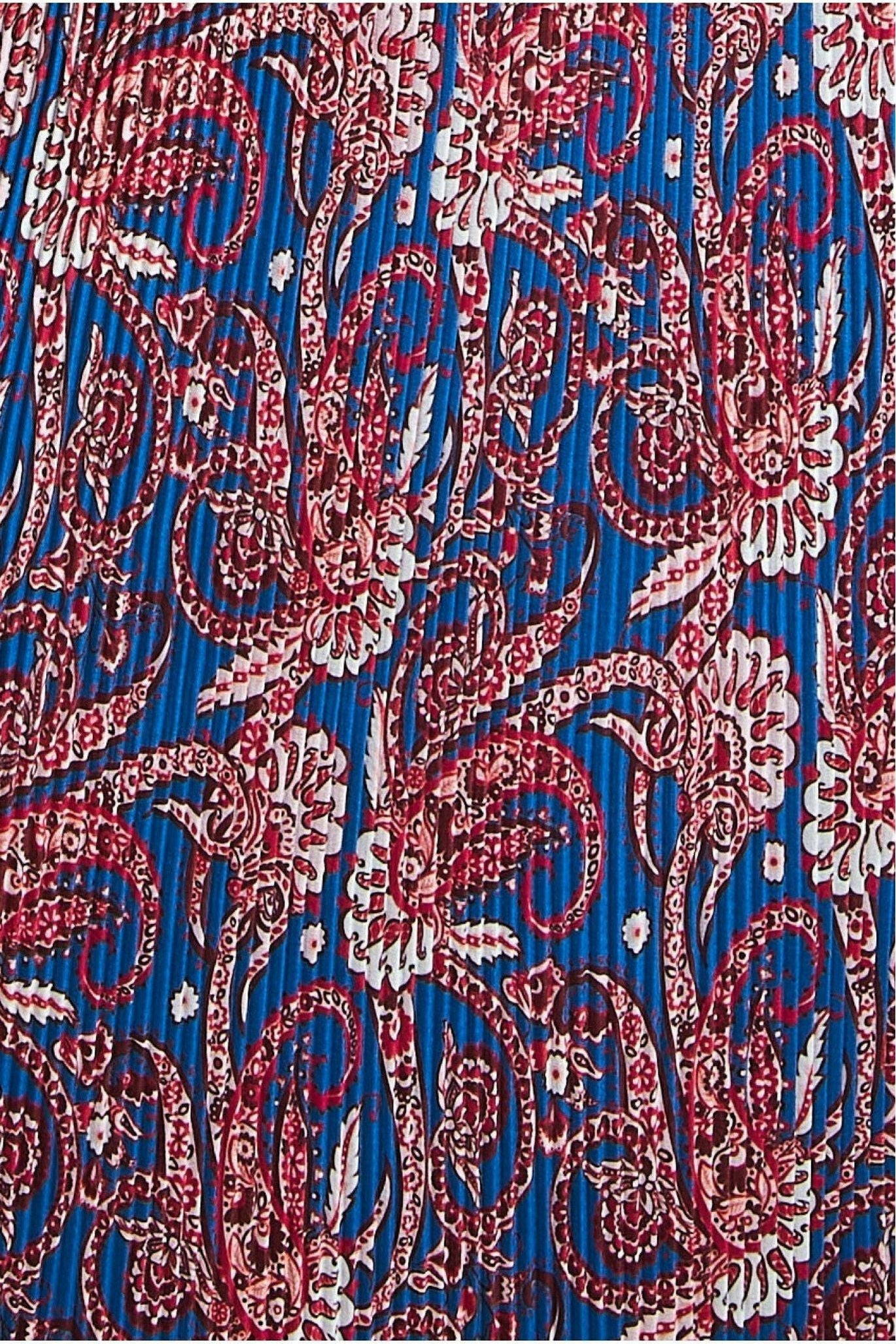 Printed Shirred Midi Skirt - Blue SK15