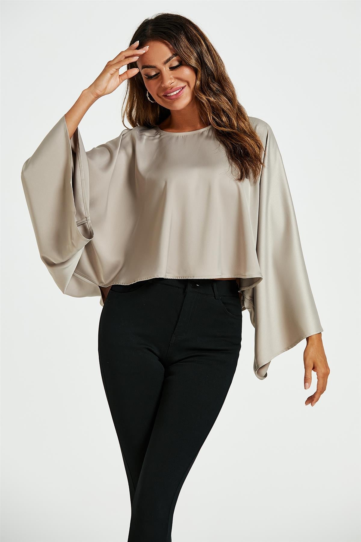 Satin Loose Fit Crop Top In Mink FS614