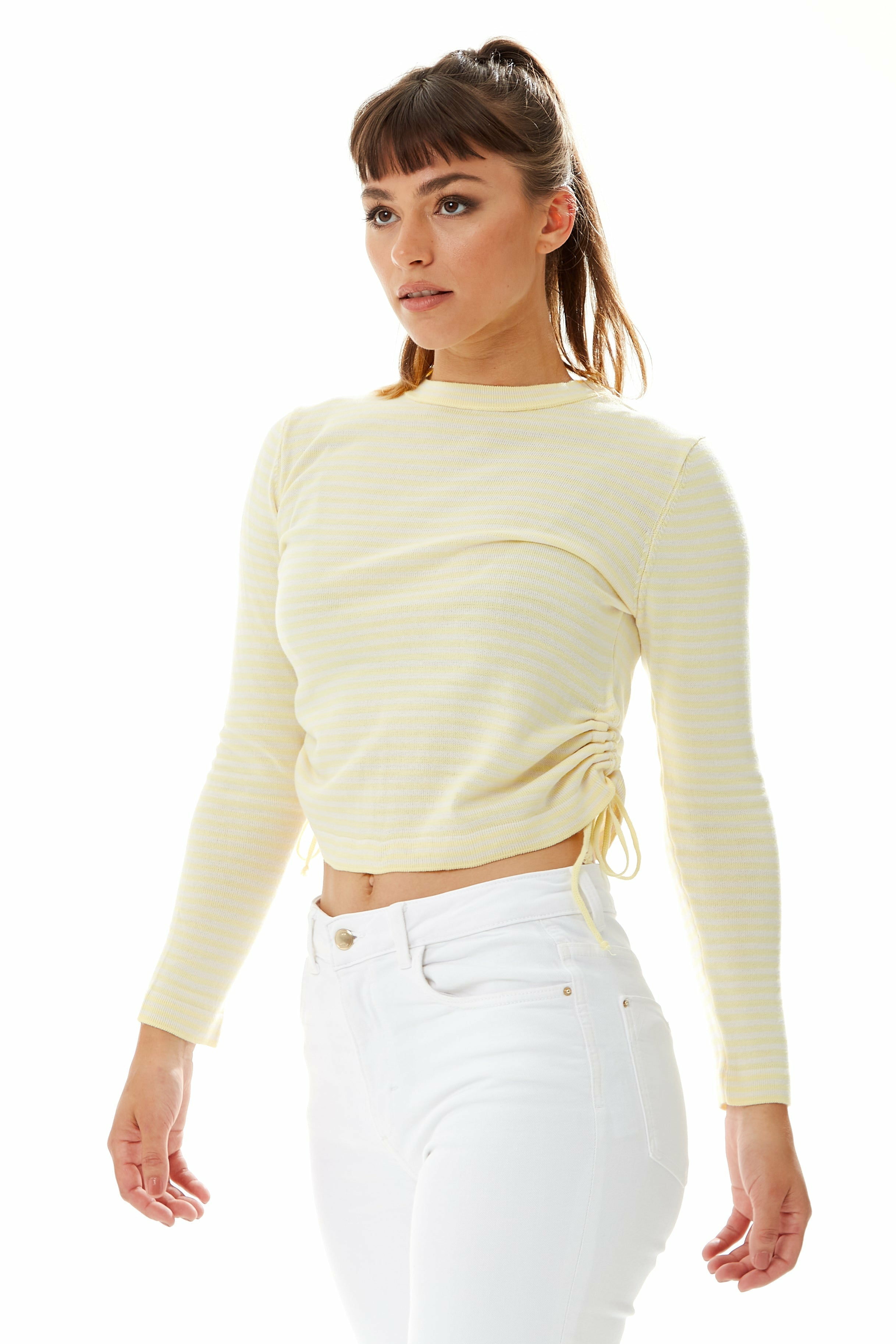 Top In Yellow And White Stripes With Long Sleeves C13-TRTP003